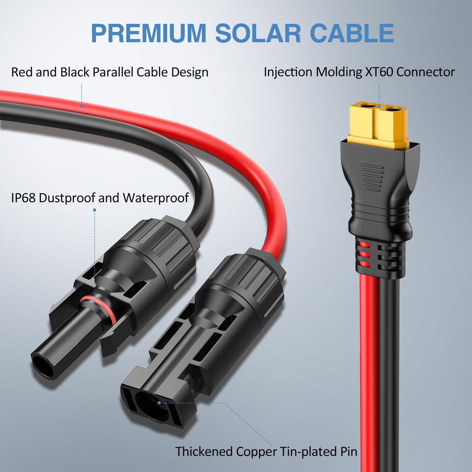 Solar Panel to XT60 Charging Cable(12AWG 9ft), Solar to XT60 Extension Wire f…