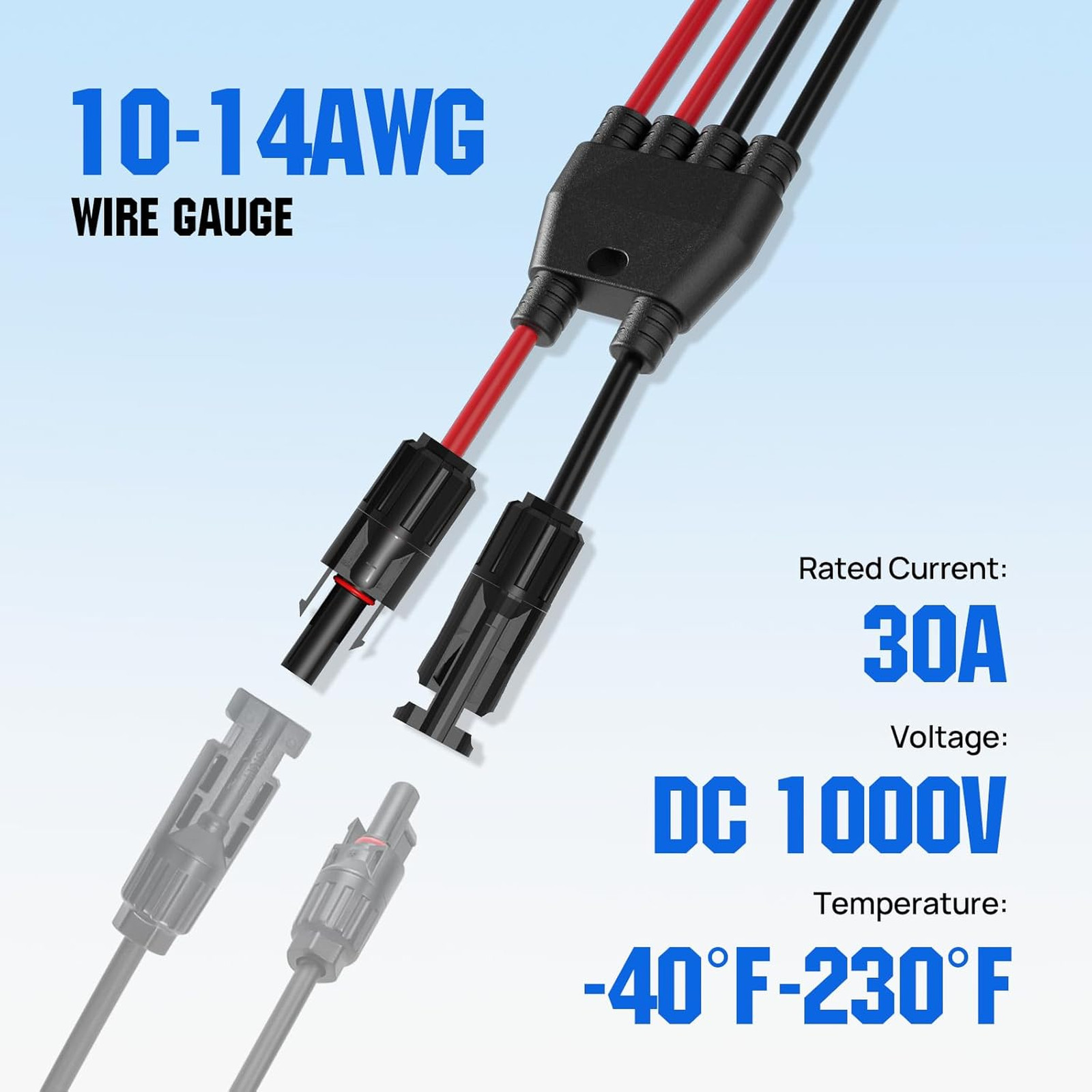 Integrated Solar Connector 2-4 Y Branch Parallel PV Adapter Cable Wire Plug Kit