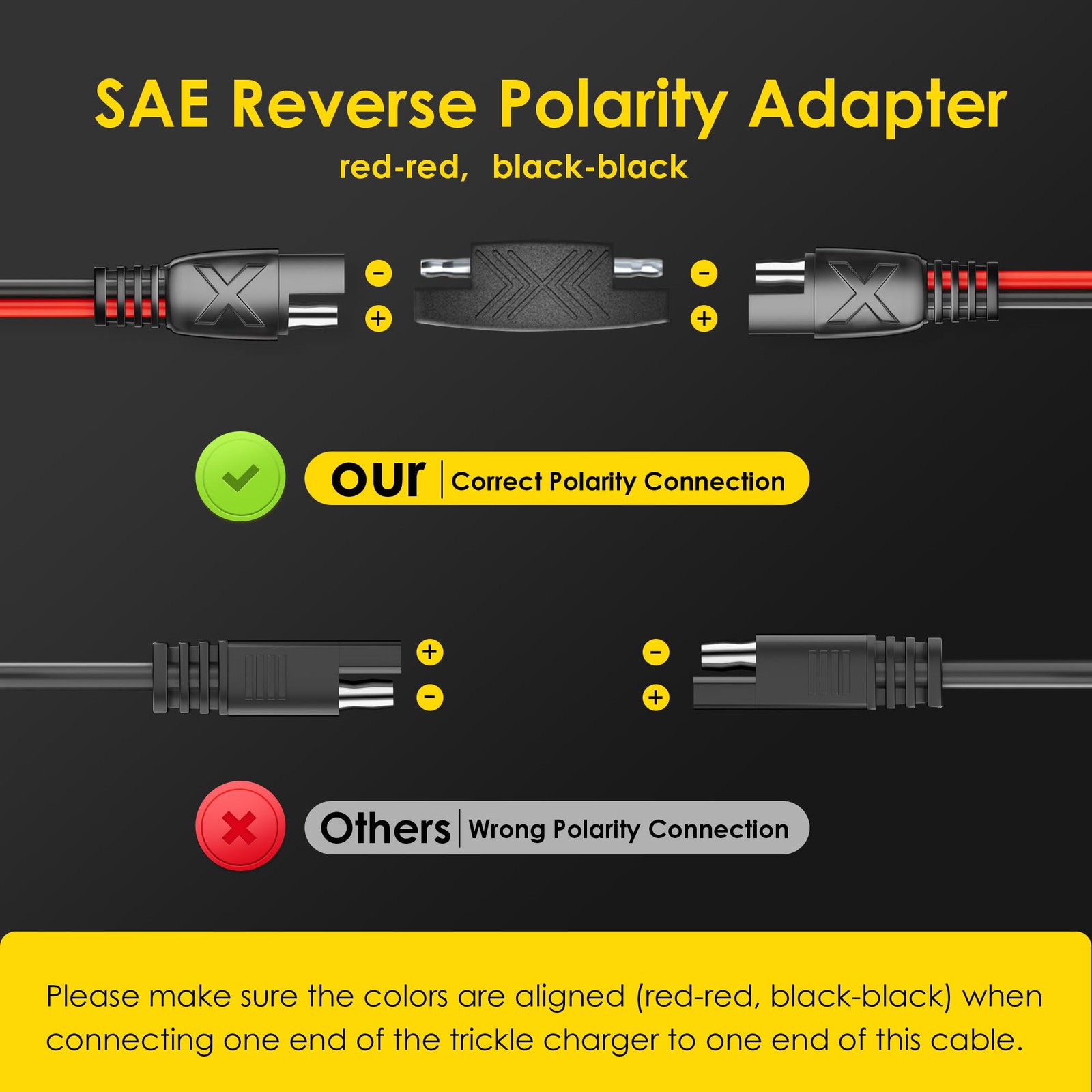 SAE To SAE Extension Cable Pure Copper Cord Wire Connectors W/Adapter 16 AWG 30′