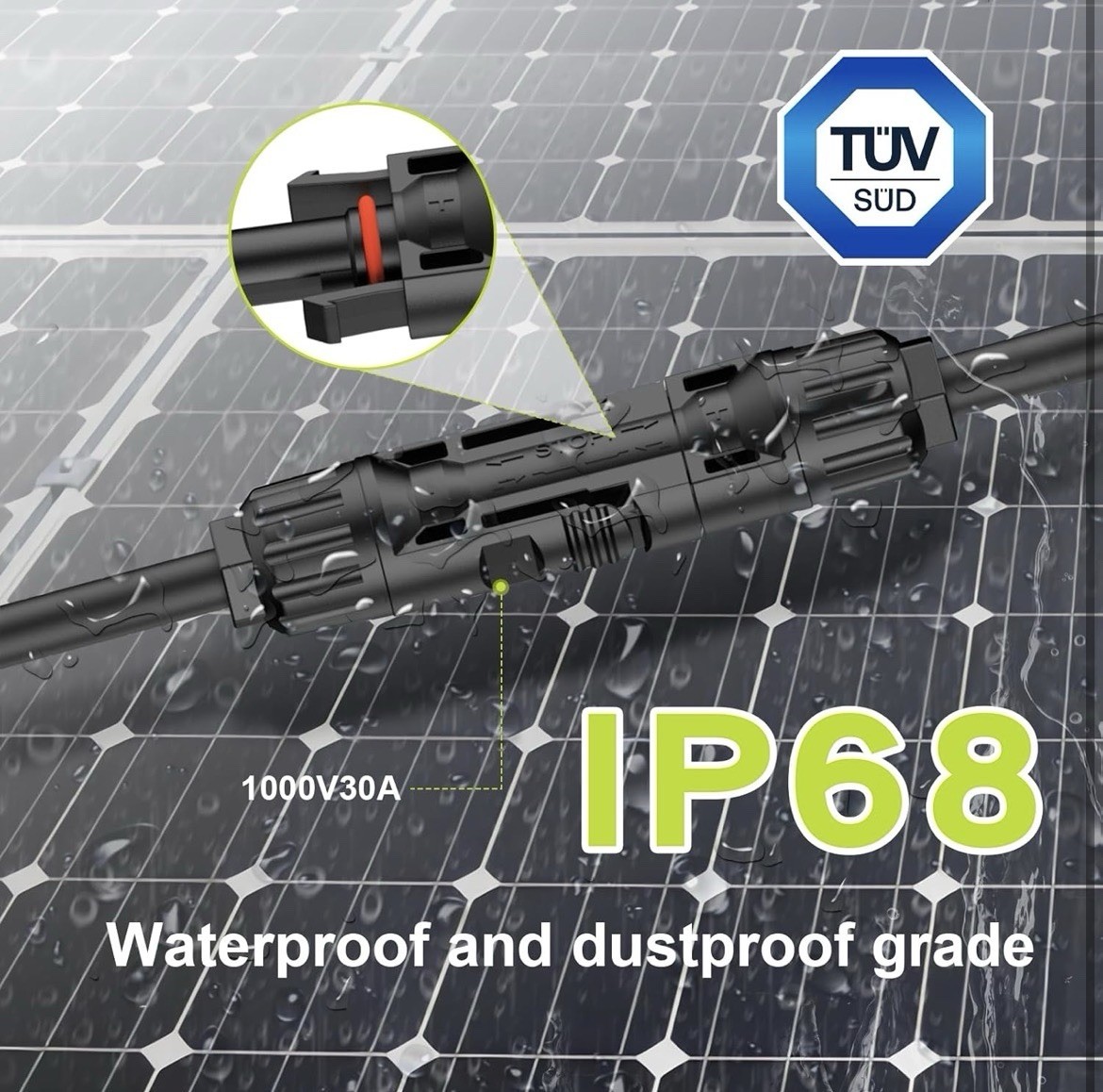 Solar Connectors Cable for 2-3 Solar Panels, Parallel 14-10AWG Tool-free