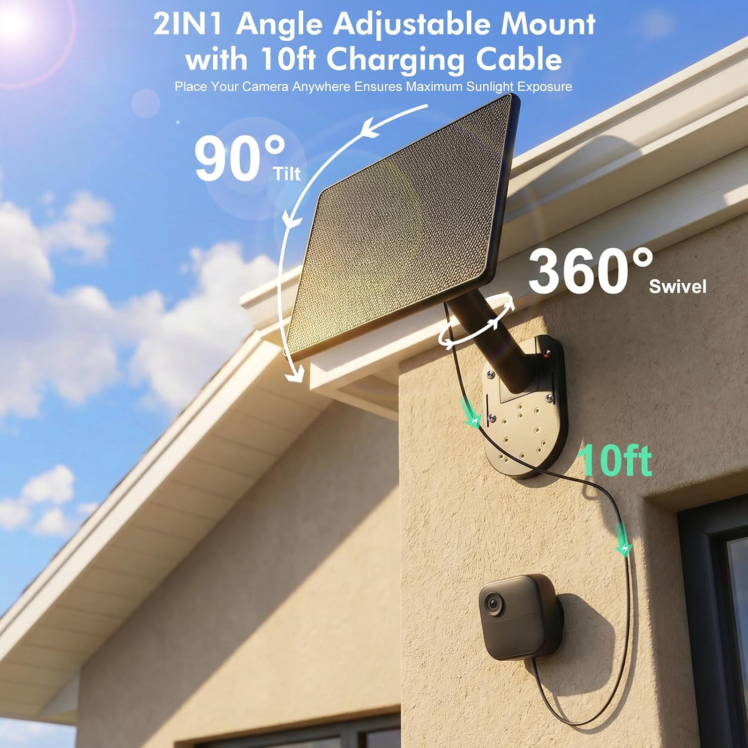 6W Solar Charging Mount for Blink Outdoor Cameras, Adjustable Angle, IP67 Rated