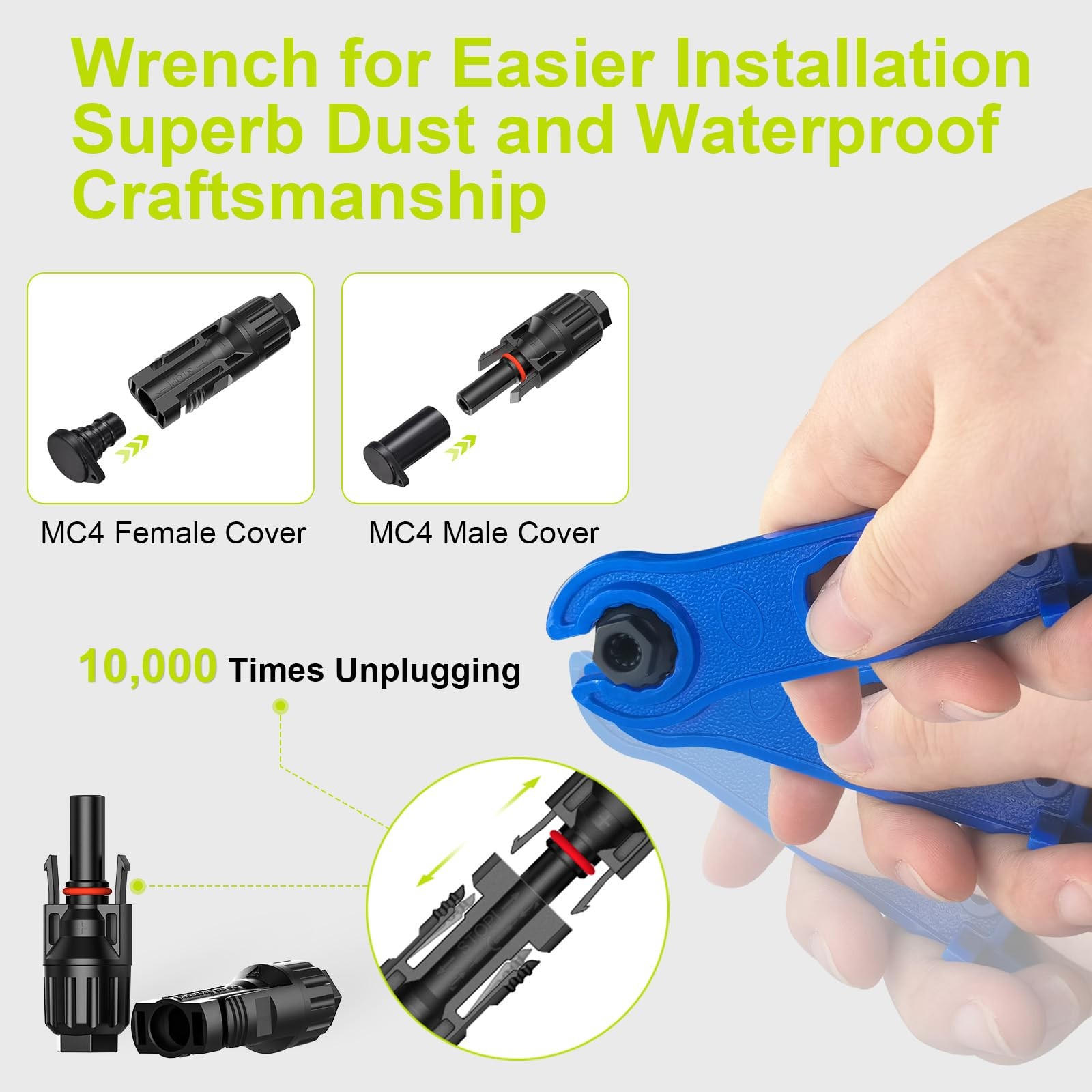 30 Pairs Solar Panel M/F Connectors, IP68 1000V 30A, 1014AWG Wire + Spanners