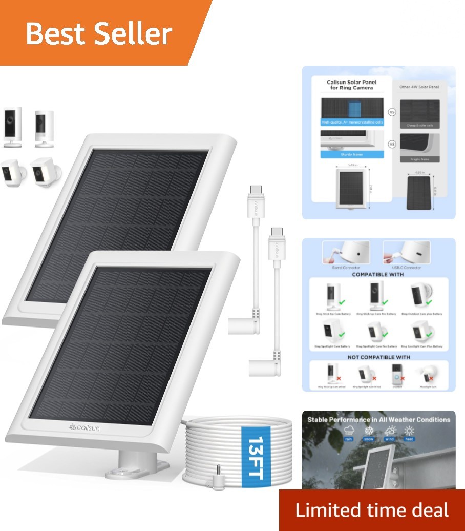 2 Pack Solar Charger for Ring Cameras – High Efficiency & Waterproof