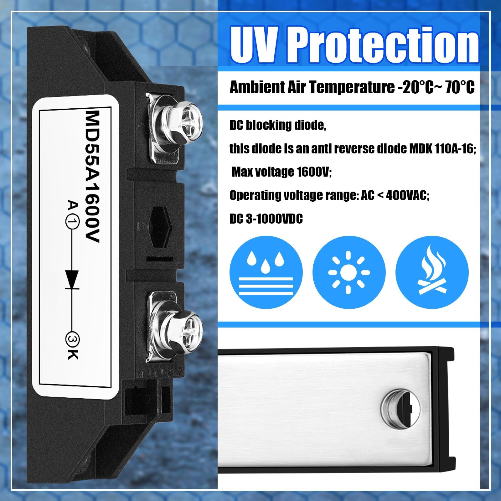Solar Diode MD 55A-16 50Amp DC Blocking Unidirectional 1600V 400VAC 1 Pcs