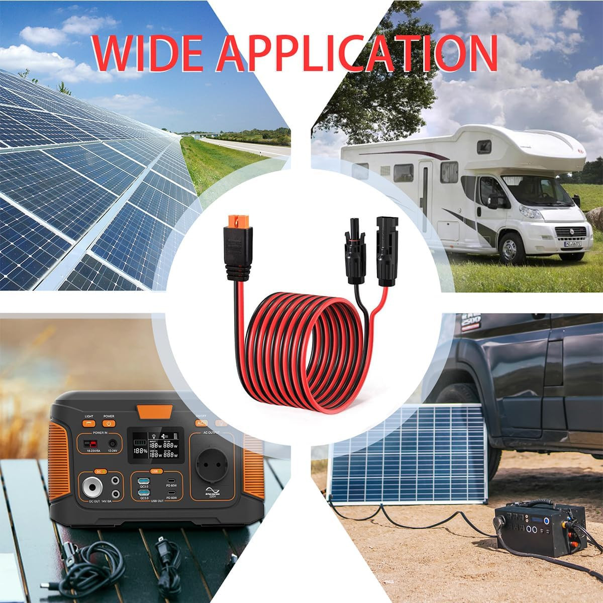 10AWG Solar to Xt60I Charging Cable Solar Panel Extention Cable for Portable Pow