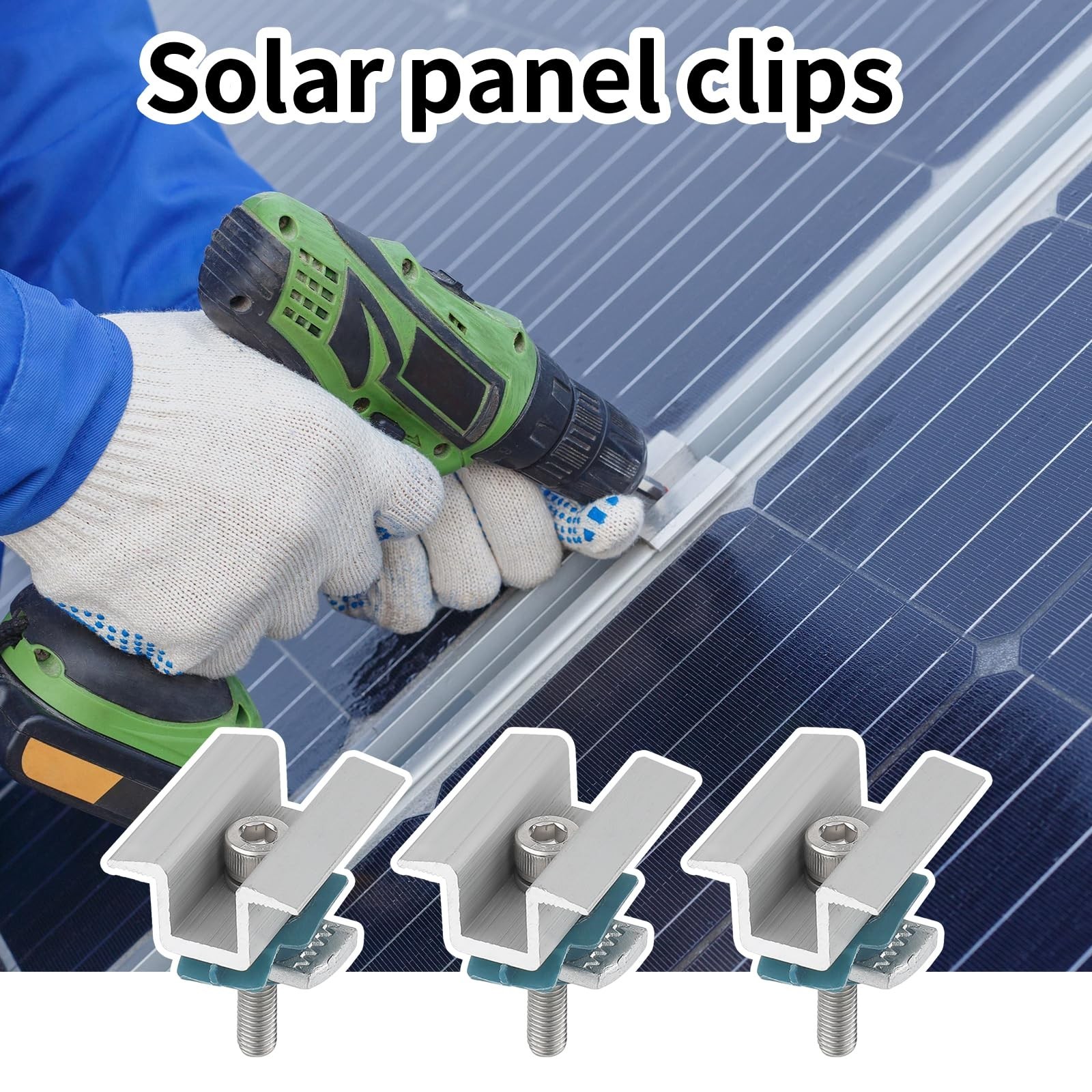 10 Pcs Adjustable Solar Panel Clamps, Aluminum Mounting Bracket Kit for Roof, PV