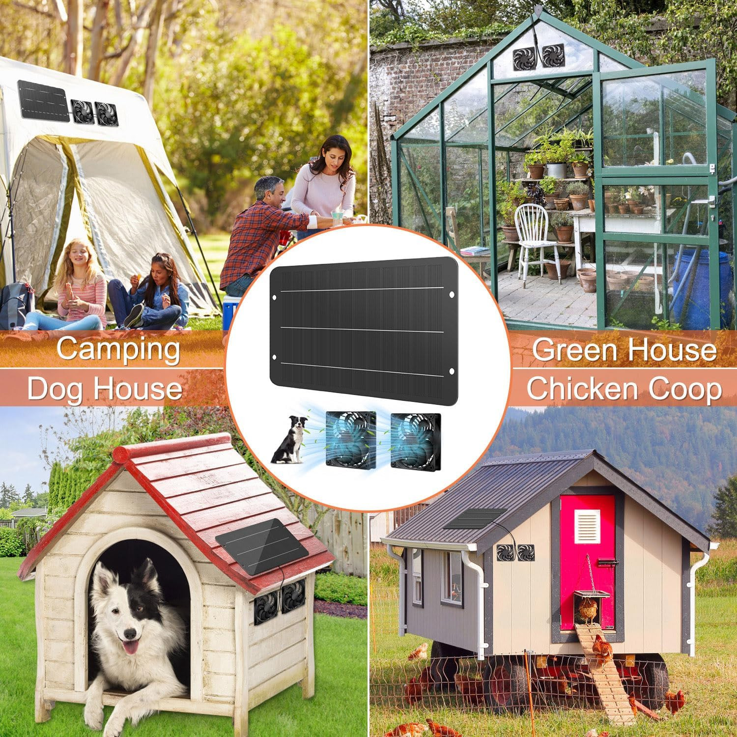 Solar Powered Fan Kit 12.6 Inch IPX7 Weatherproof, 15W Solar Panel with 2 Waterp