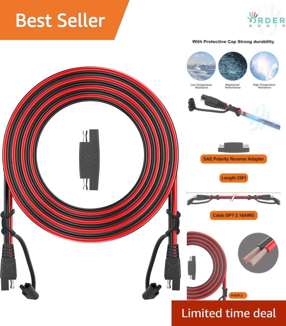 12Ft SAE Extension Cable 16AWG Quick Disconnect for Automotive Solar Panels