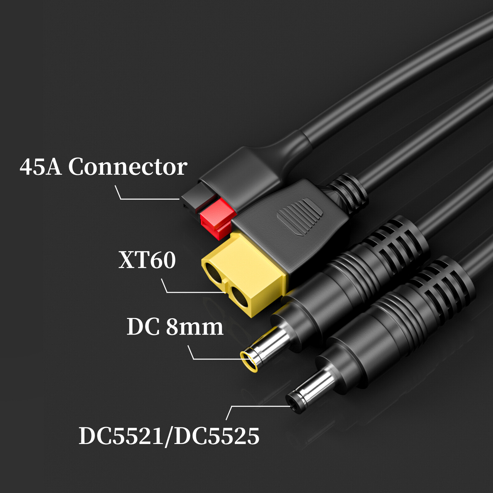 4IN1 DC Extension Cable 6.56ft DC5521 to 45A Connector XT60 5.5mm 8mm Connector