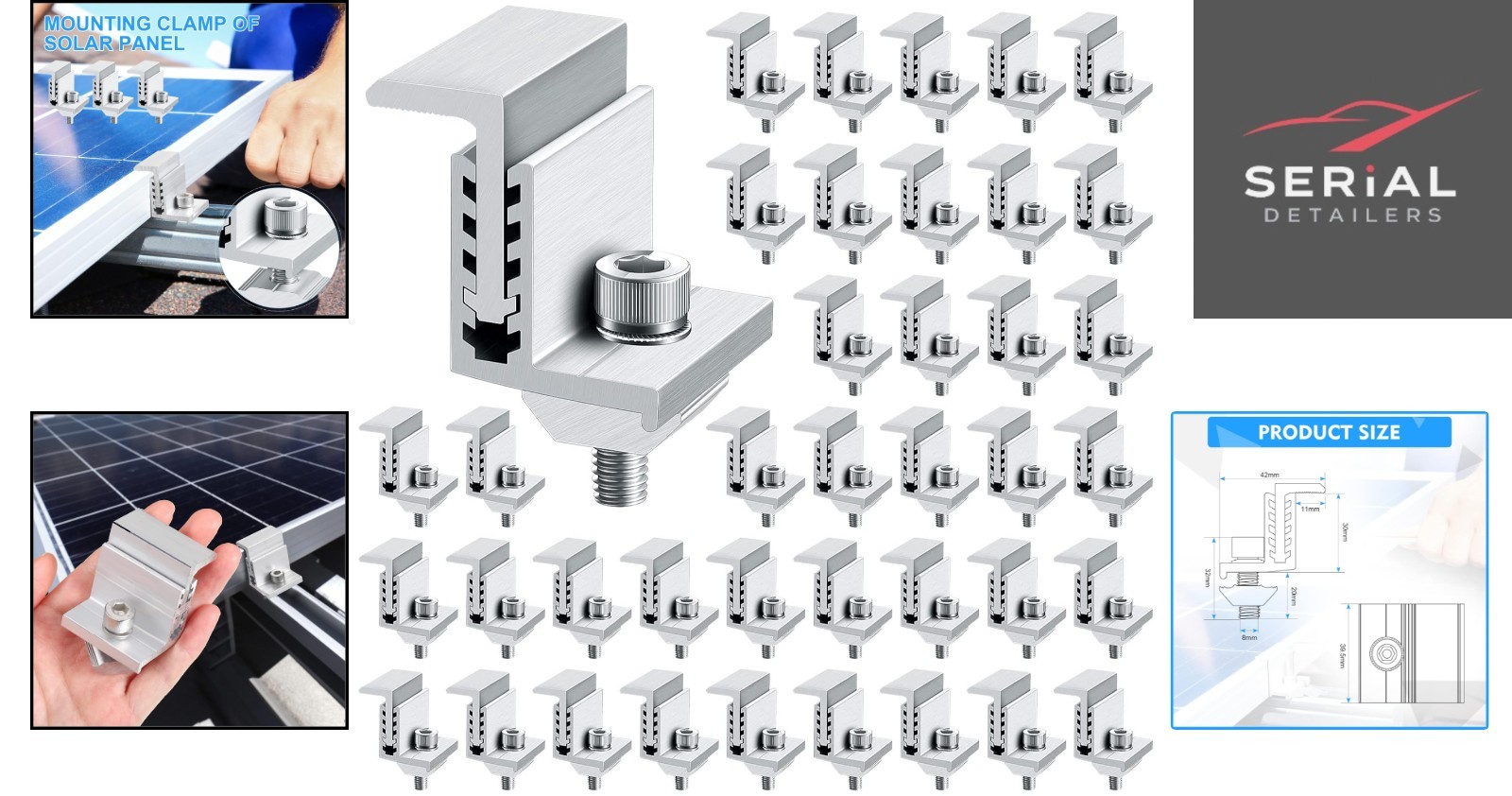 10 Adjustable Aluminum Solar Panel End Clamps – Rust Resistant Z Bracket Design