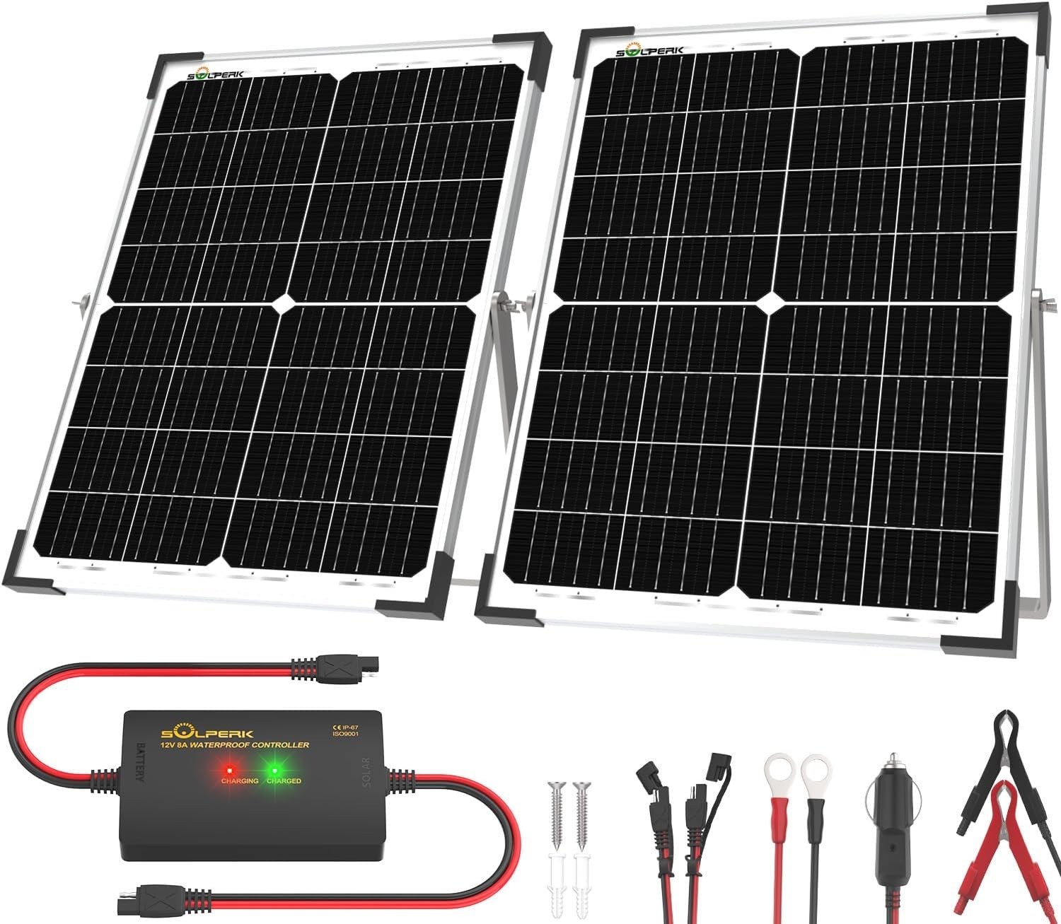 12V 50W Solar Panel Kit, 2pcs 25W Solar Battery Maintainer+Waterproof 8A Cont…