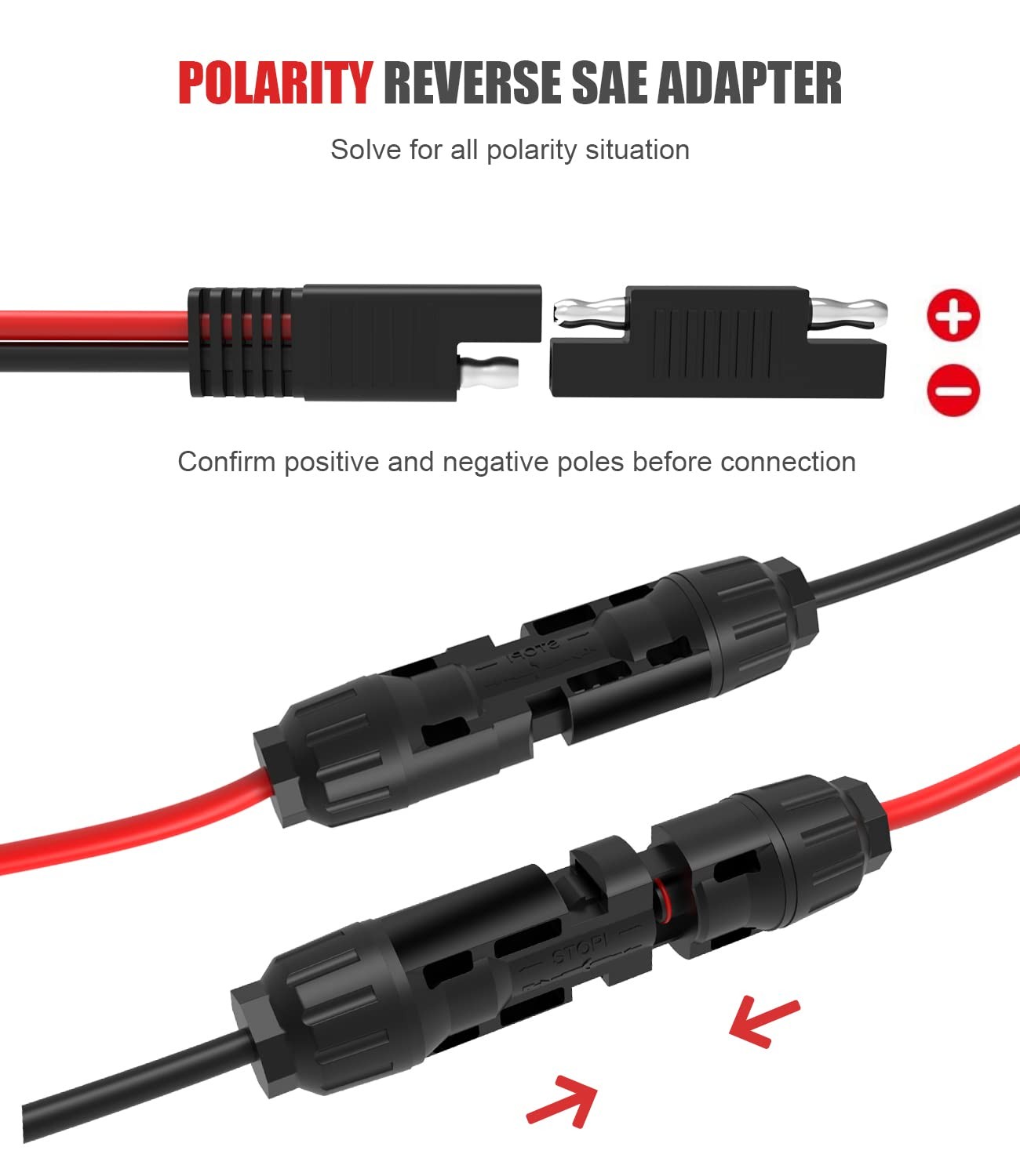 Solar Extension Cable – 10AWG, 30Cm with 2 SAE Polarity Reverse Adapters