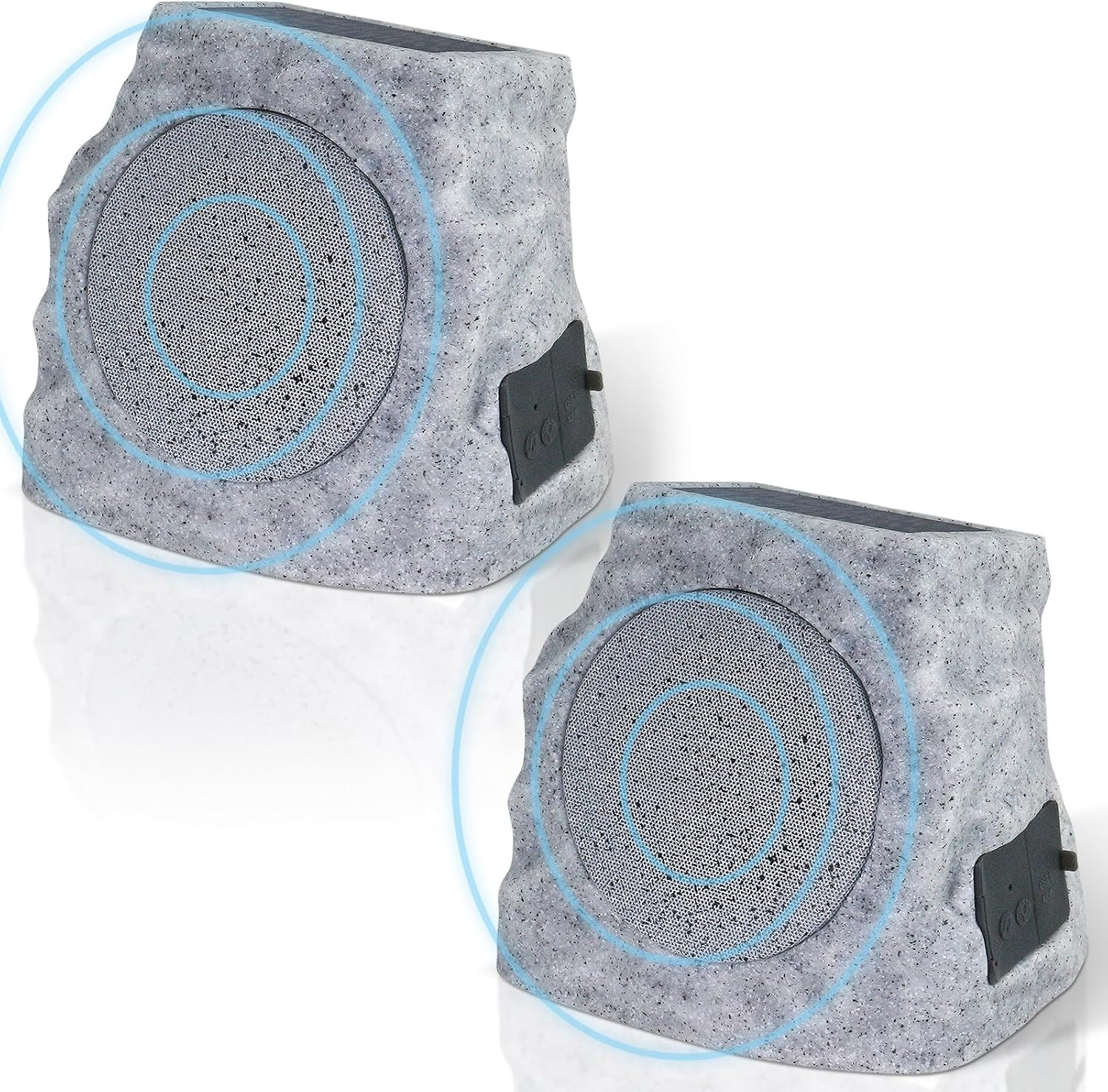2-Pack Solar Powered Rock Speakers Outdoor Water-Resistant with 3 Mode Lights an