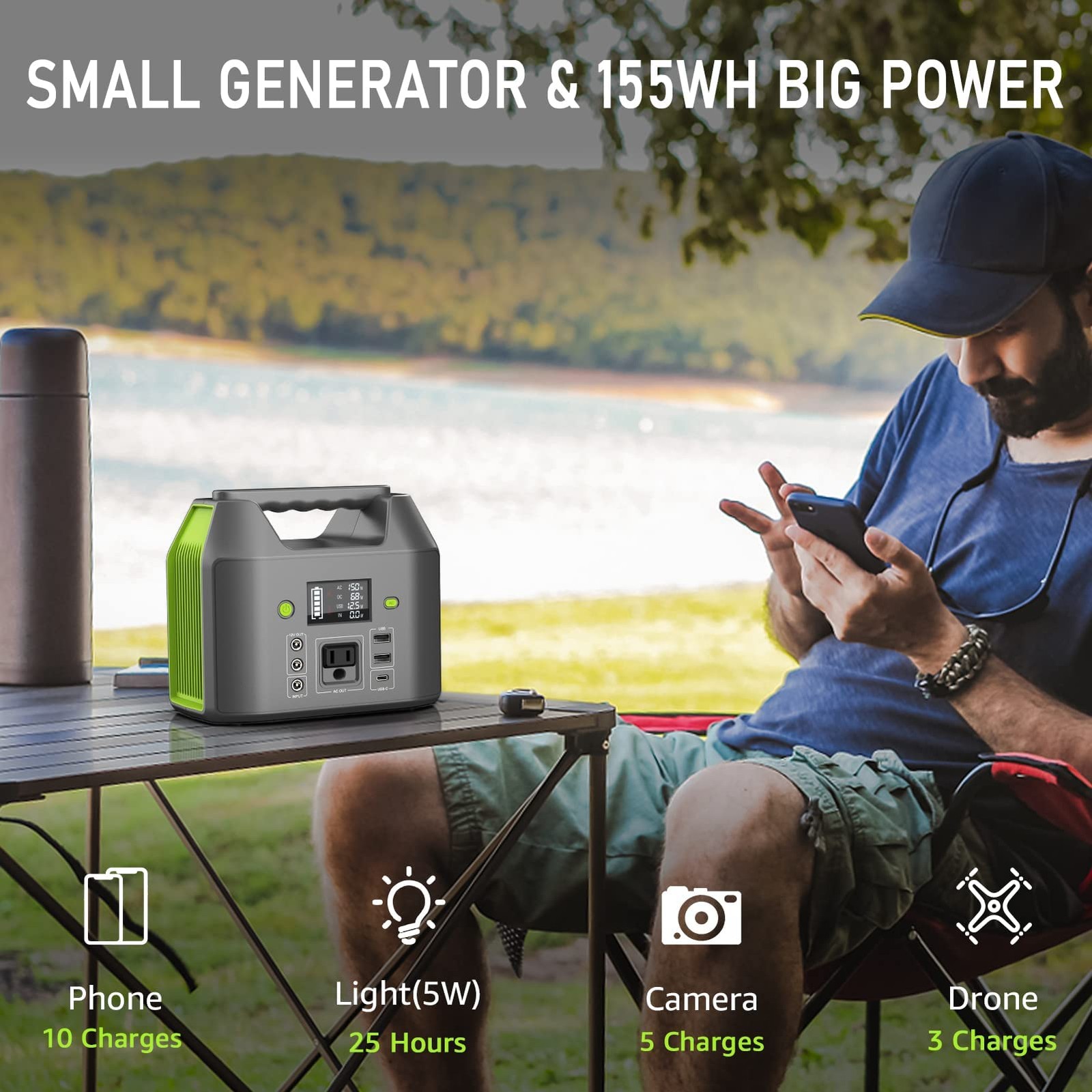 155Wh Power Bank 150Wh Portable Power Station 110v Battery Pack 6 Outputs wit…