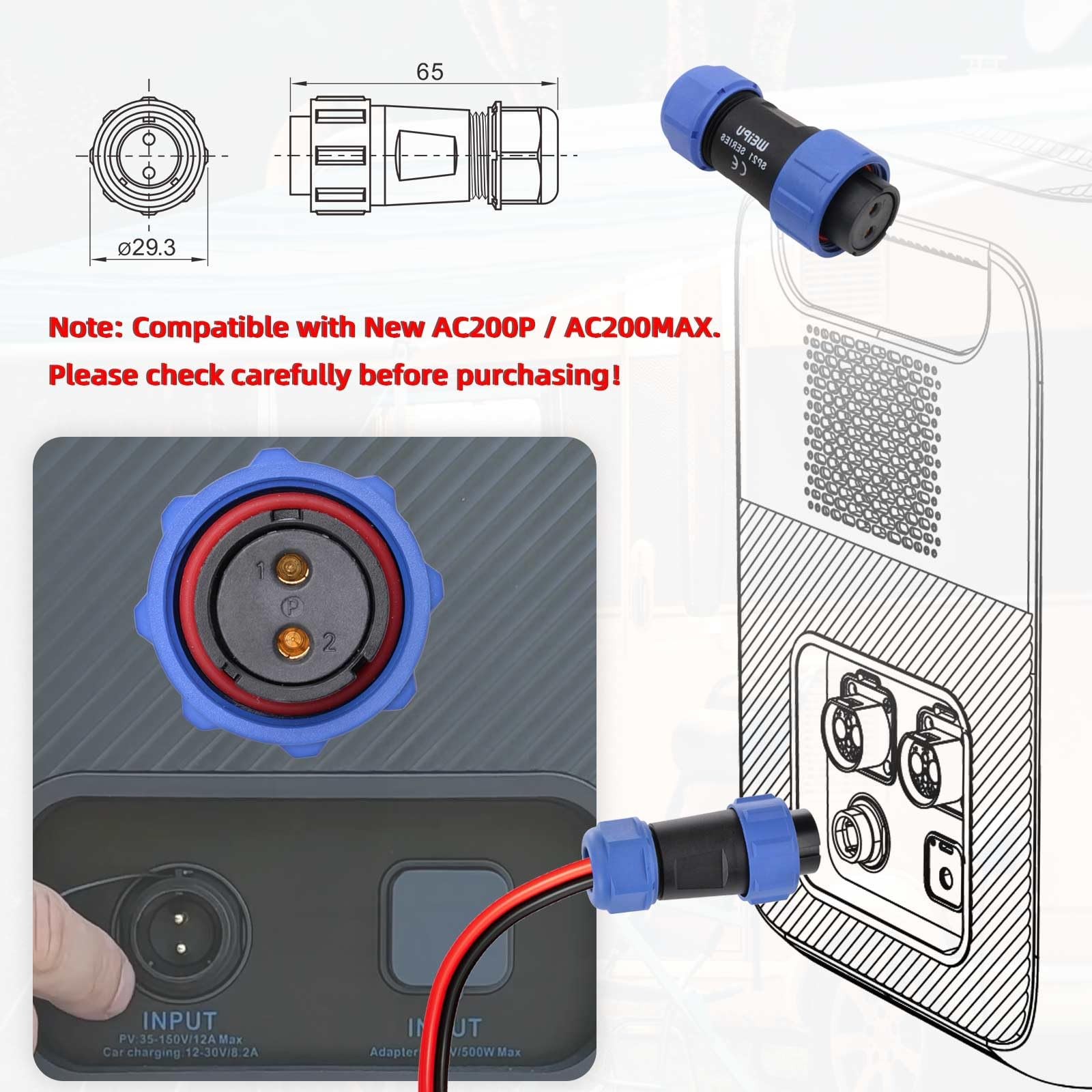 Aviation Plug to Solar Panel Cable, 12AWG 2FT Solar to Aviation Connector 12V…