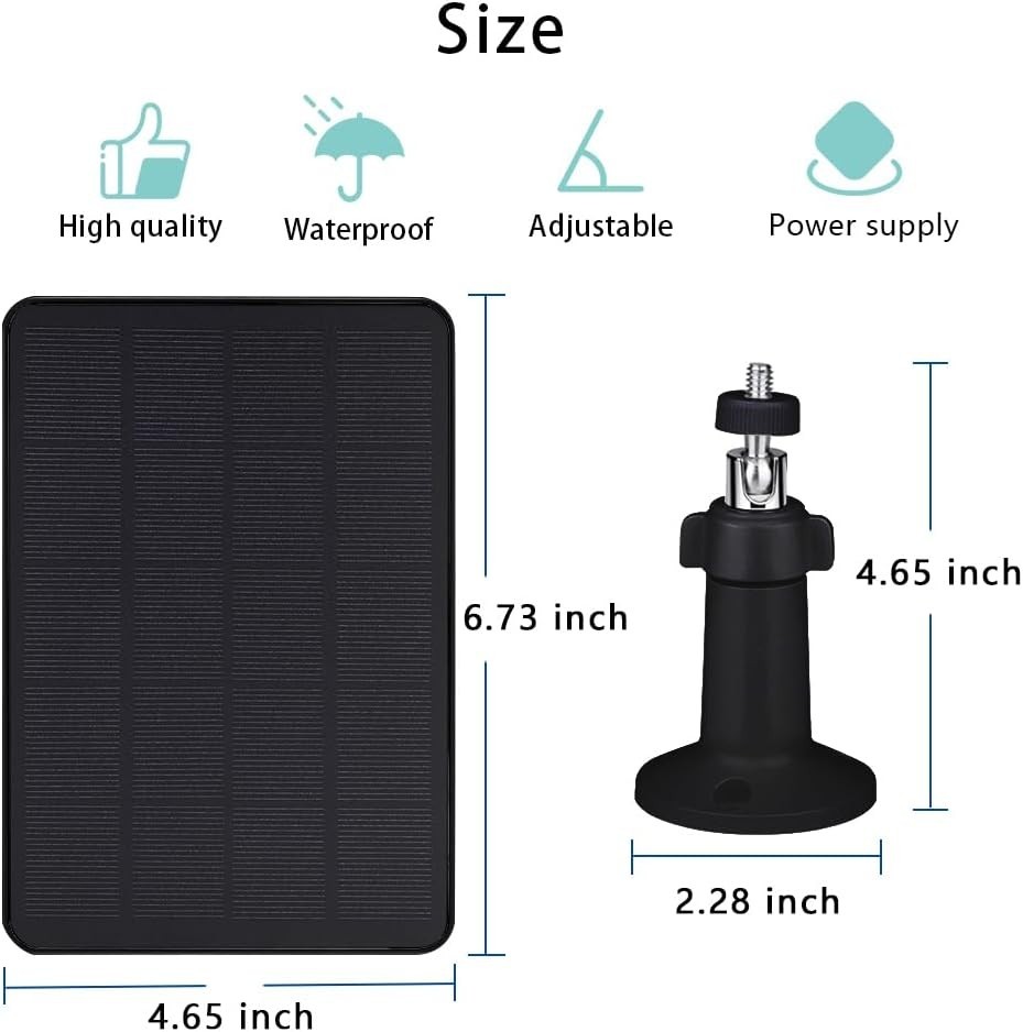 High Efficiency Solar Panel for Outdoor Security Cameras – 10ft Cable Included
