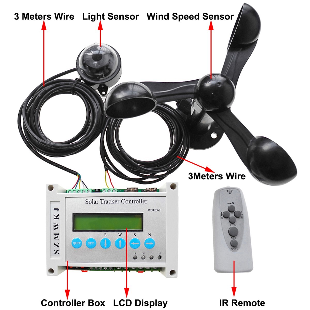 Complete 6000N Solar Tracker 2*8″ Linear Actuator LCD Controller Anemometer Kits