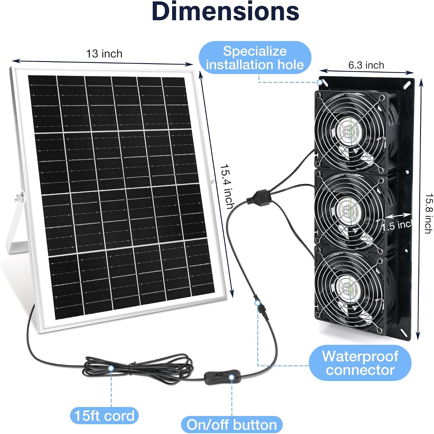 Fanspex Solar 3 Fan Kit, Waterproofed Solar Powered Fans for Outdoor Chicken Coo