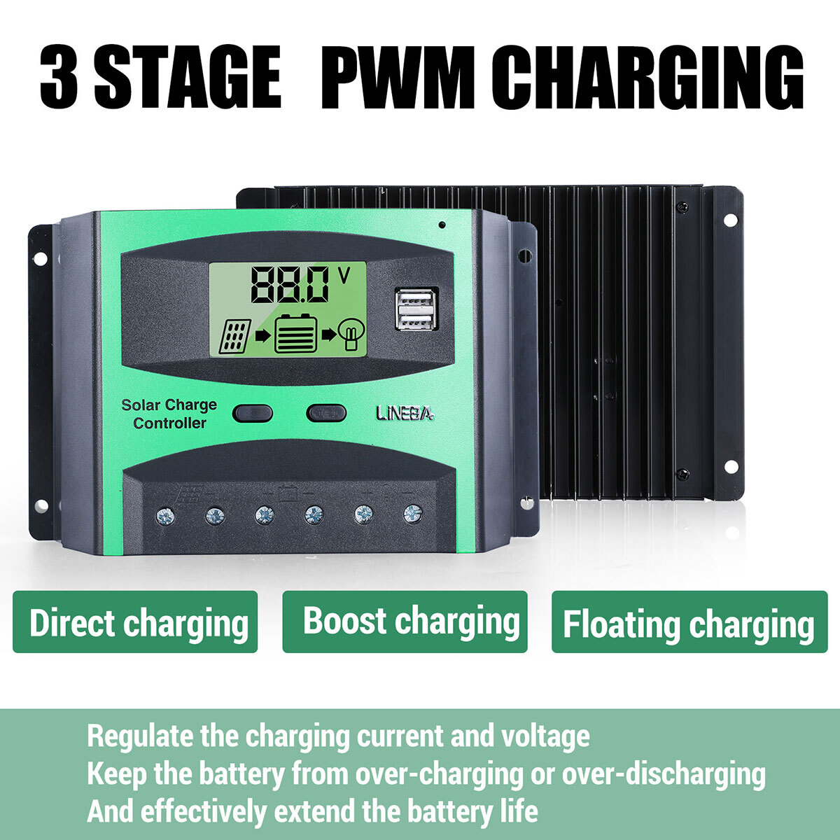 12V/24V/36V/48V 30-100A PWM Solar Charge Controller Panel Battery Regulator 4USB