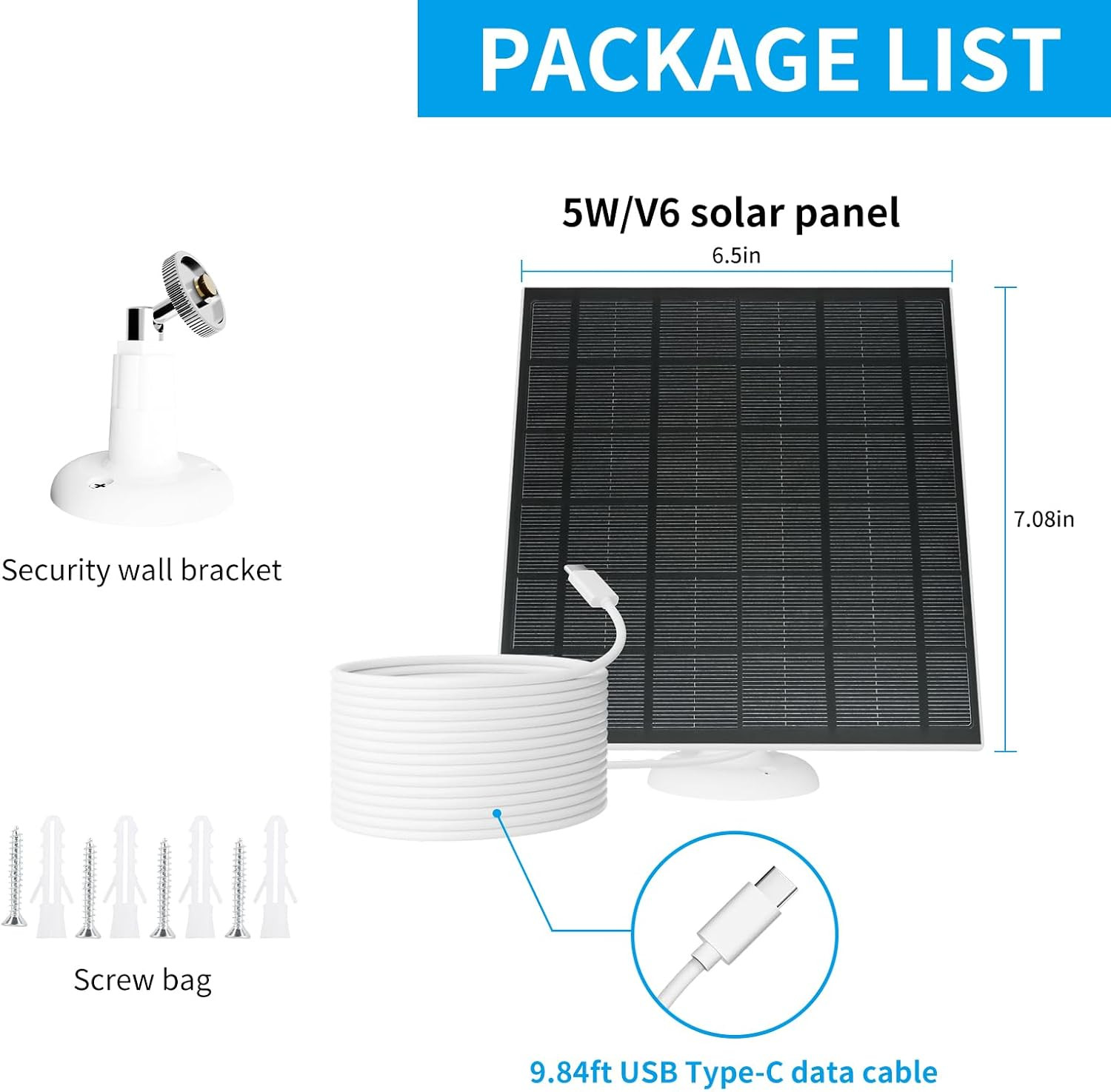 5W Solar Panels Smart Security Camera Solar Panel Micro USB USB-C Port DC 5V 360