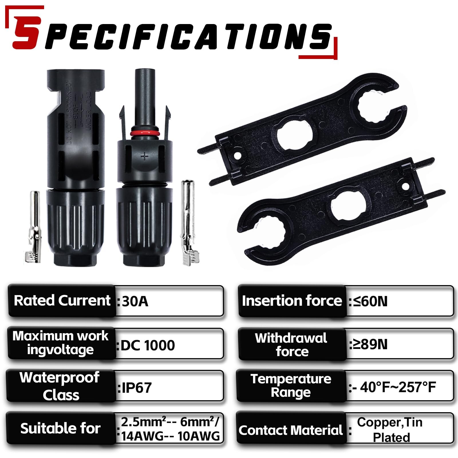 24 PCS Solar Connectors Male & Female Panel Cable Connectors with 2Pcs Spanne…
