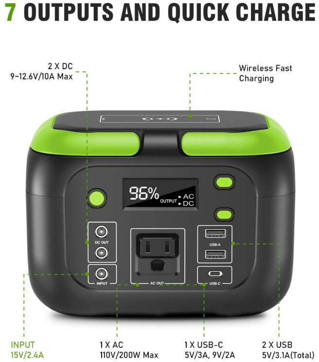 Estación de Energía Portátil 200W 155Wh Solar con AC USB-C para Camping, Nuevo