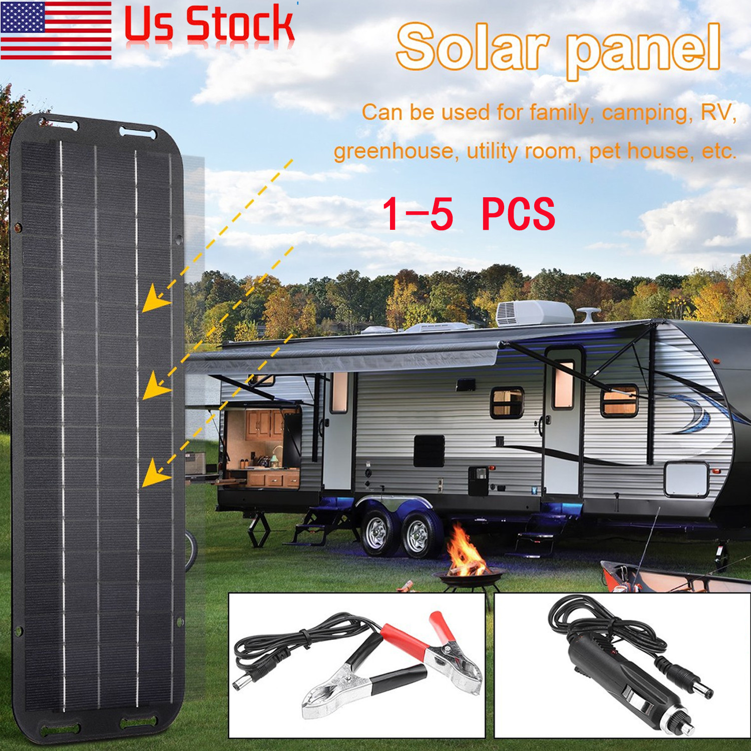 30W 12V Solar Panel Kit Trickle Charger Battery Maintainer for Car Boat RV