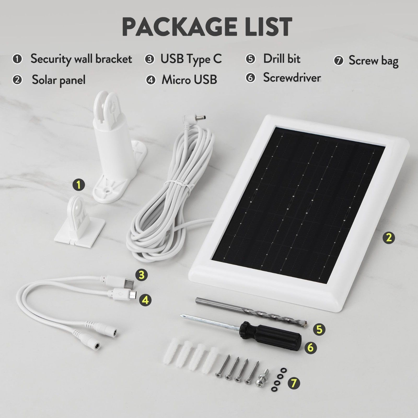 2-Pack 5W Solar Panel Charger with Mount & 12FT Cable for Security Cameras