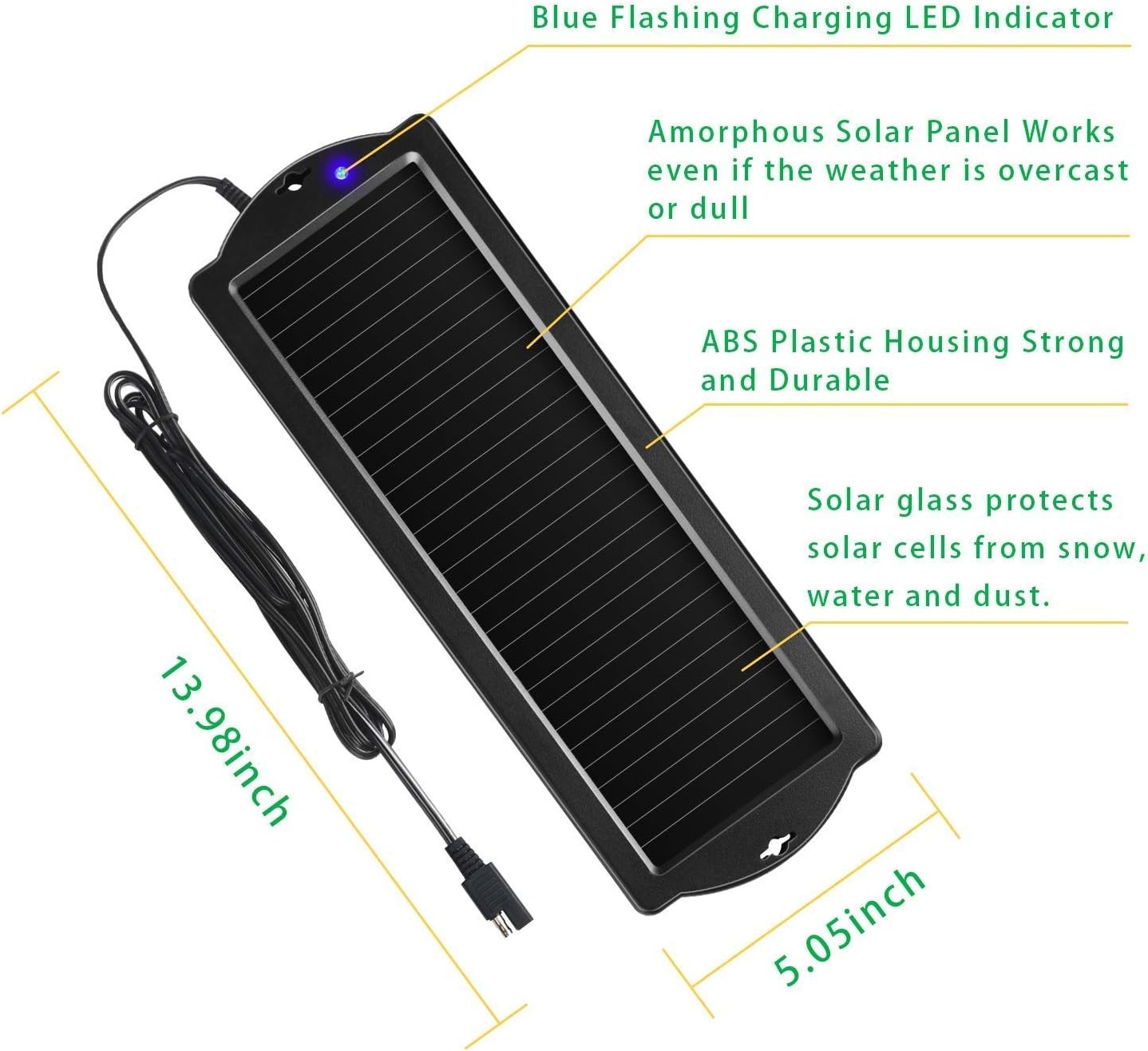 Sunway Solar Car Battery Trickle Charger 12V Cigarette Plug