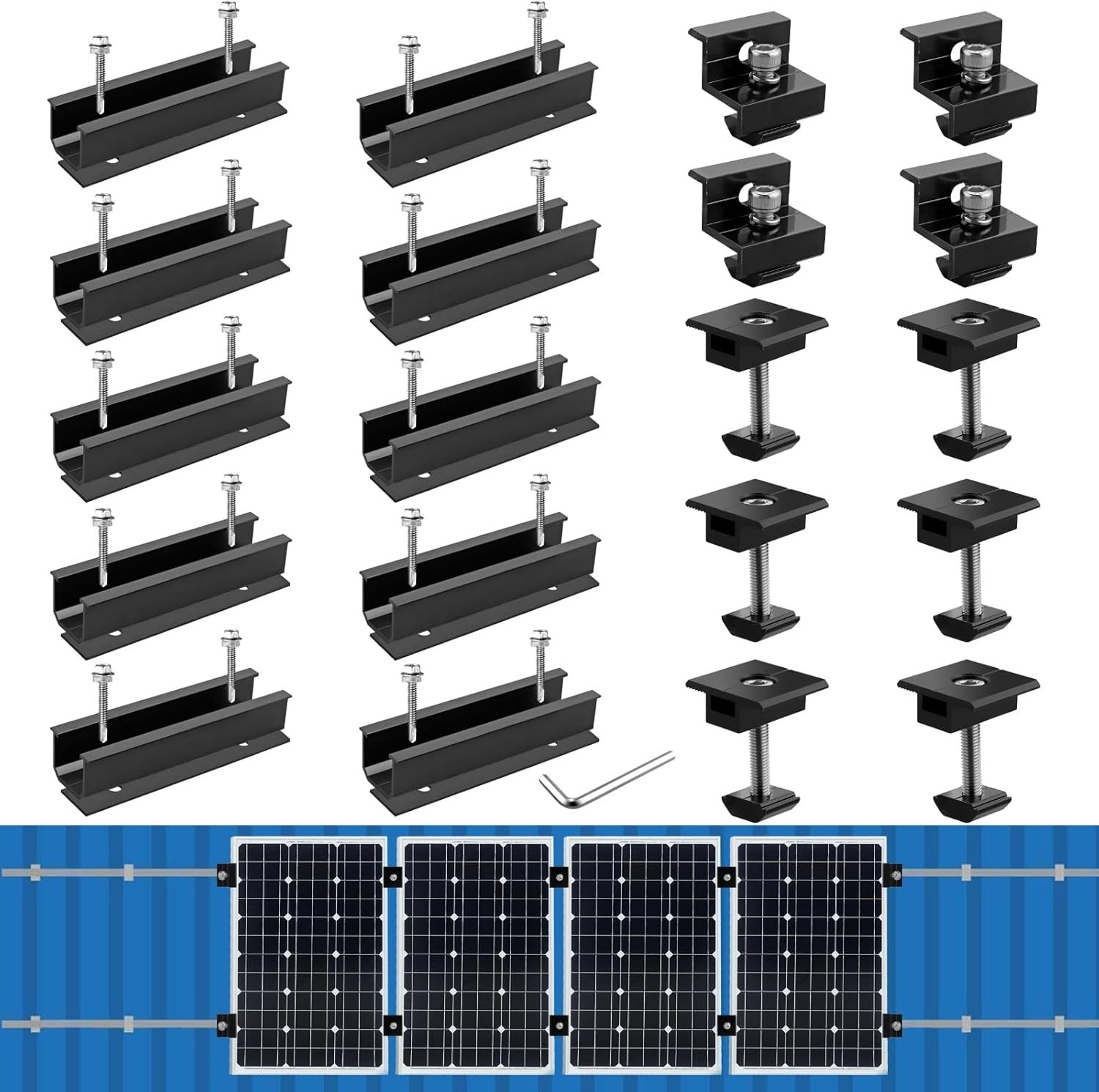 Solar Panel Mounting Brackets, Included 10 X 4.72 in Rails + 4 End Clamps + 6 Ce