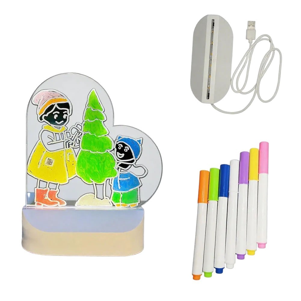 Acrylic Children Drawing Board with Warm Night Light USB Powered 7 Colored Pens