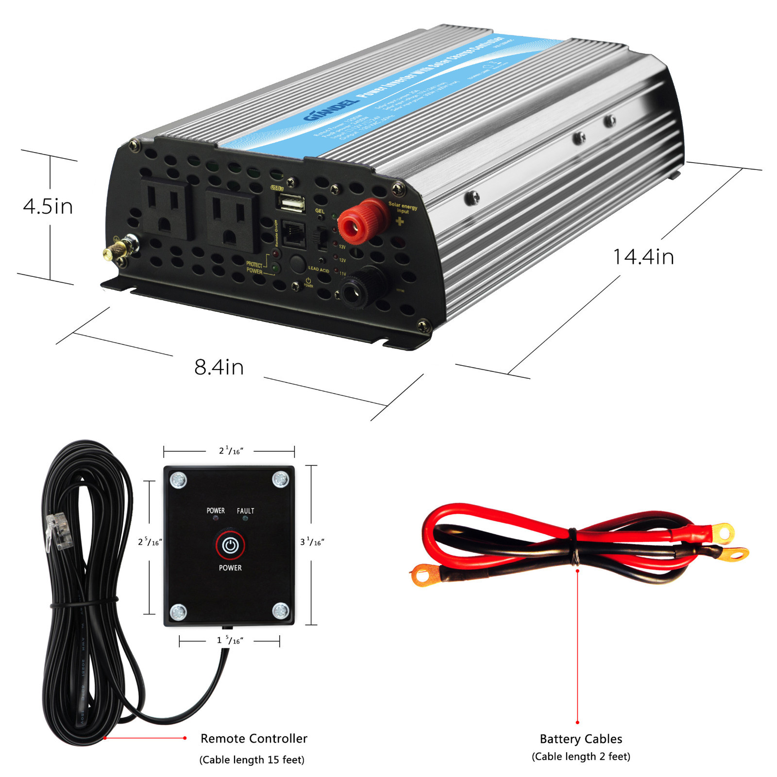Power Inverter Modified Sine Wave 1200W 12V DC to 110V~120V AC 20A Solar Energy