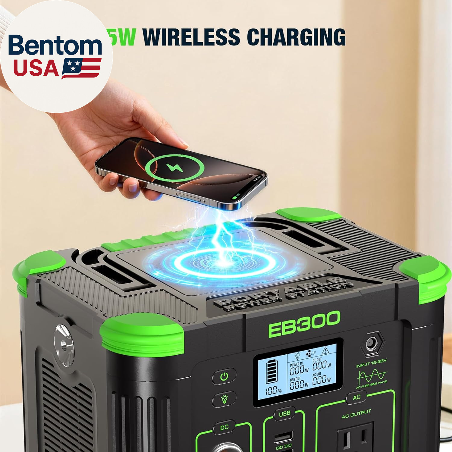 Portable Power Station 300W, 288Wh Solar Generator with 60W USB-C PD Output, 11