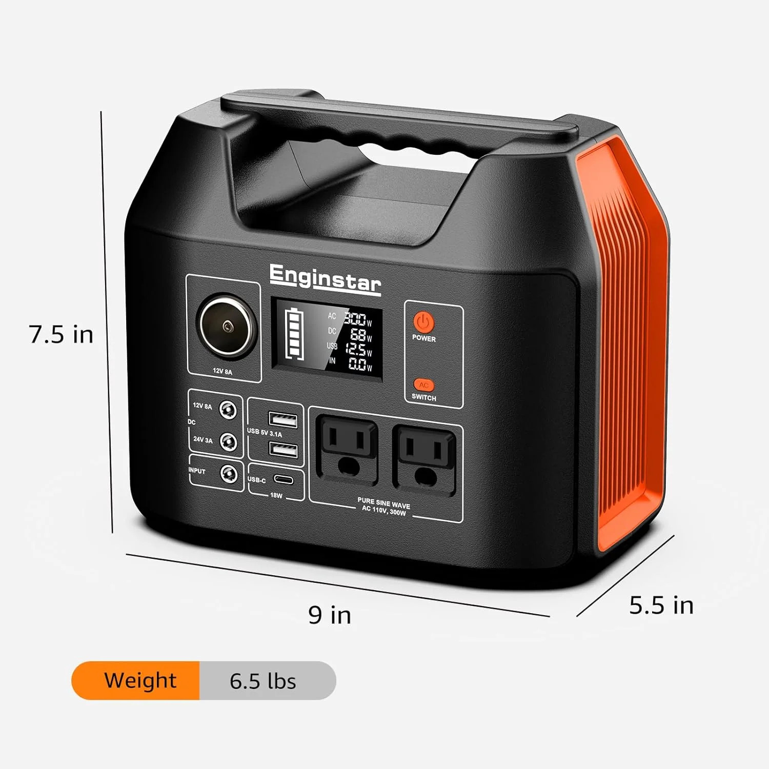 EnginStar Portable Power Station 300W 296Wh Battery Bank with 110V Pure Sine Wav