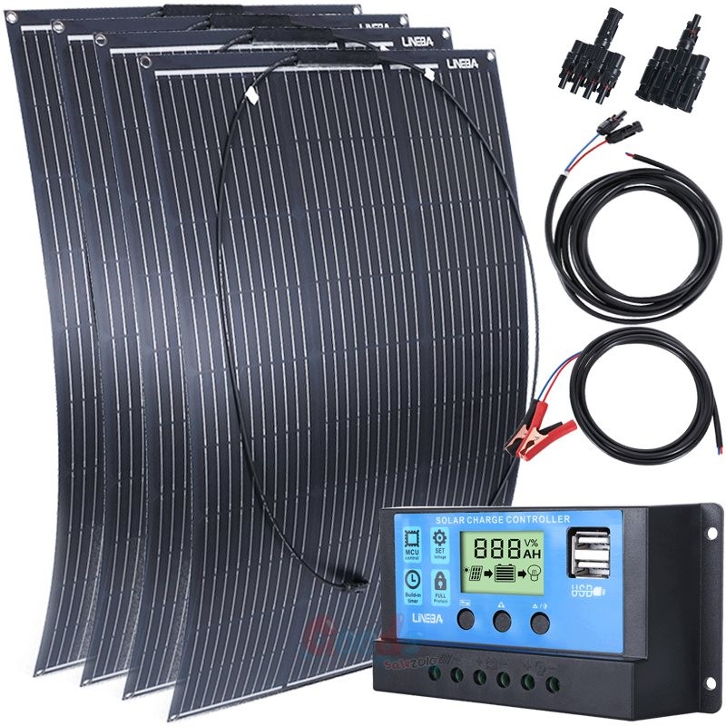 400W 200W Solar Panel 18V Mono Kit w/ Controller Roof RV Boat Off-Grid Battery