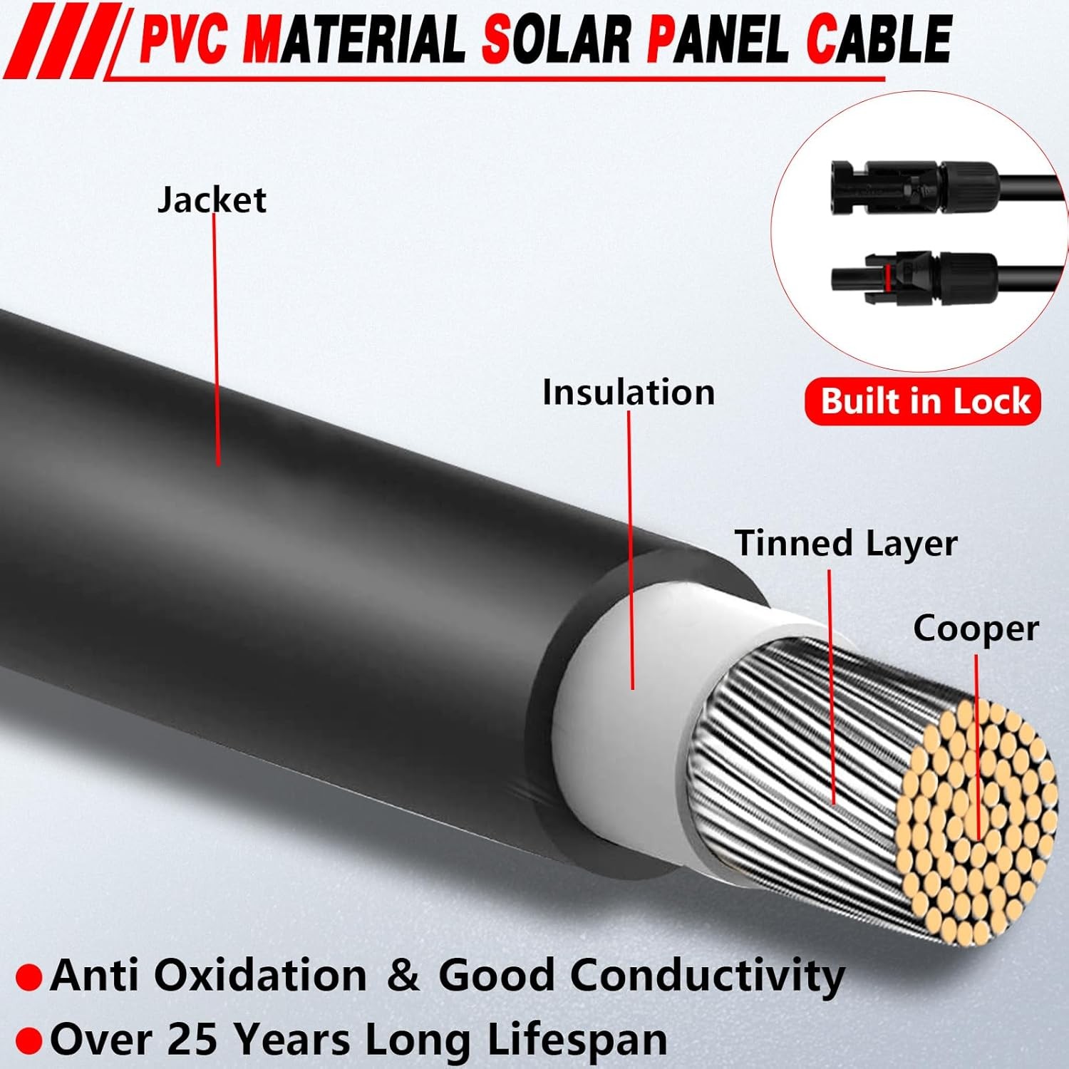 2x 100FT 10AWG Solar Cable Male Female Connector Bag