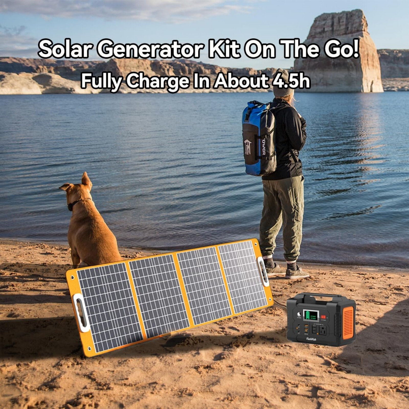 Flashfish Solar Generator Kit 200W Portable Power Station with Solar Panel 100W