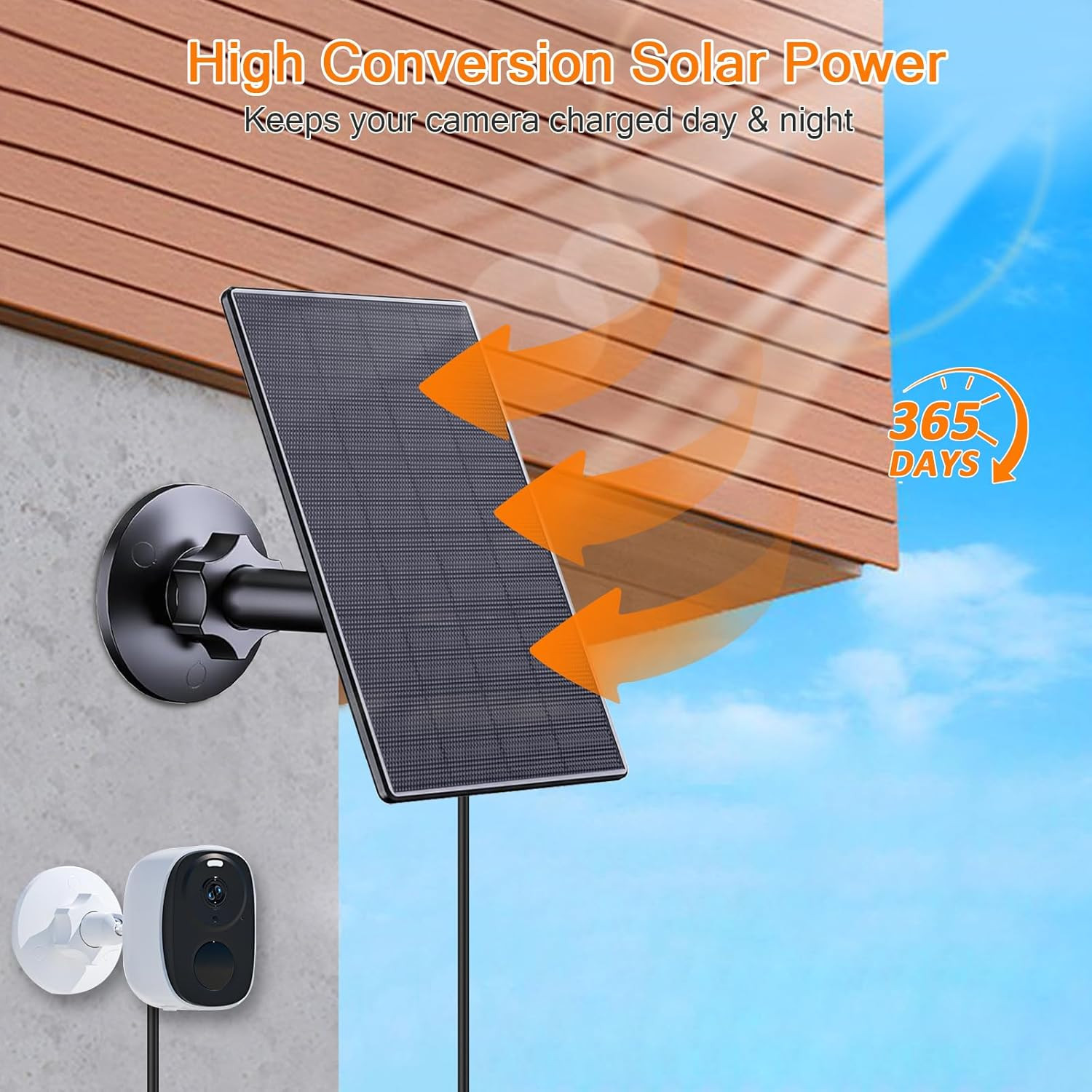 2W Solar Panel for Security Cameras, Solar Charger with Micro USB & USB-C Port f
