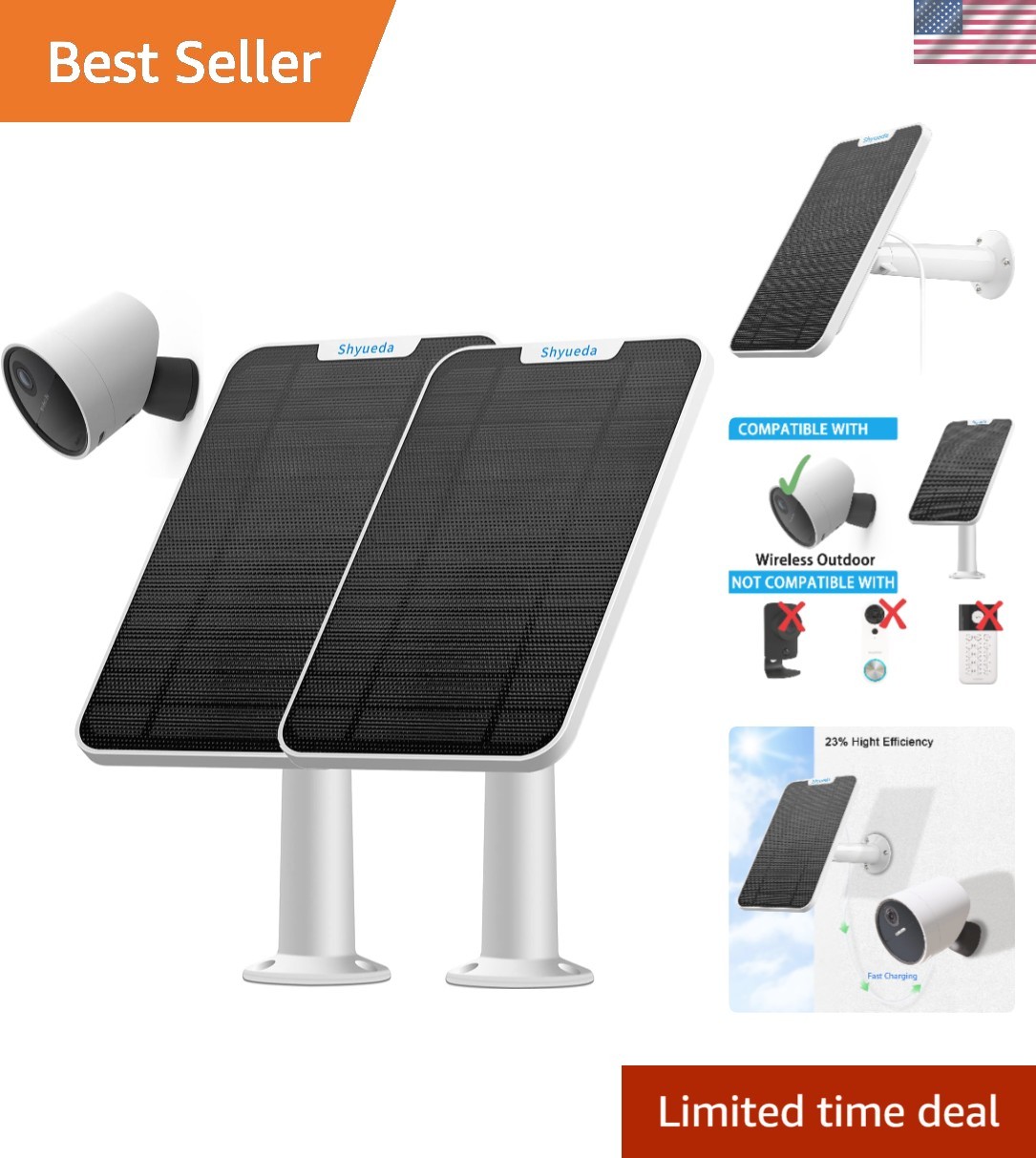 Durable Solar Panel with 3ft Cable for SimpliSafe Outdoor Security Cameras