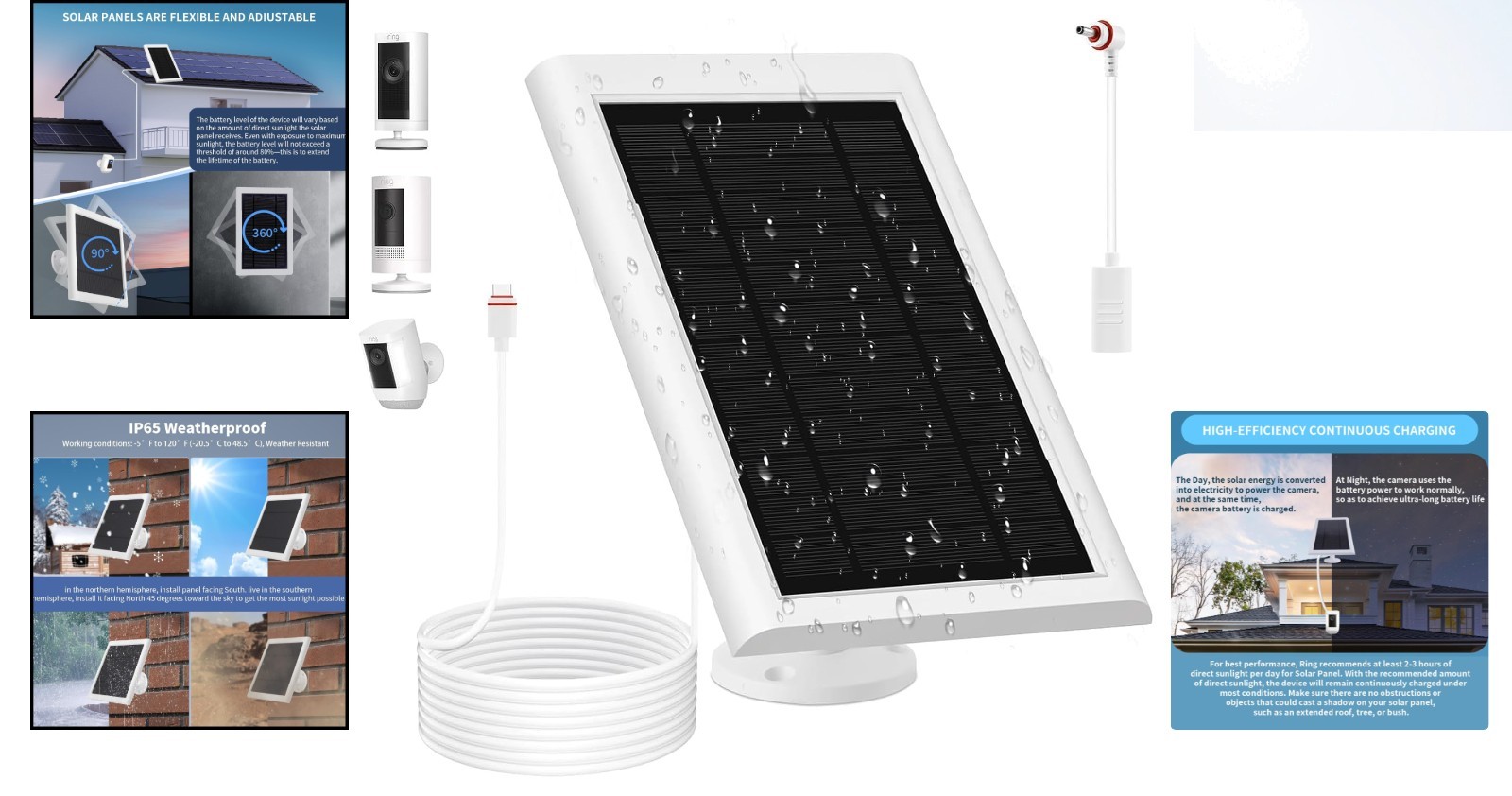 Solar Panel for Ring Camera(2nd Generation) Dustproof Waterproof 5W Solar Panel