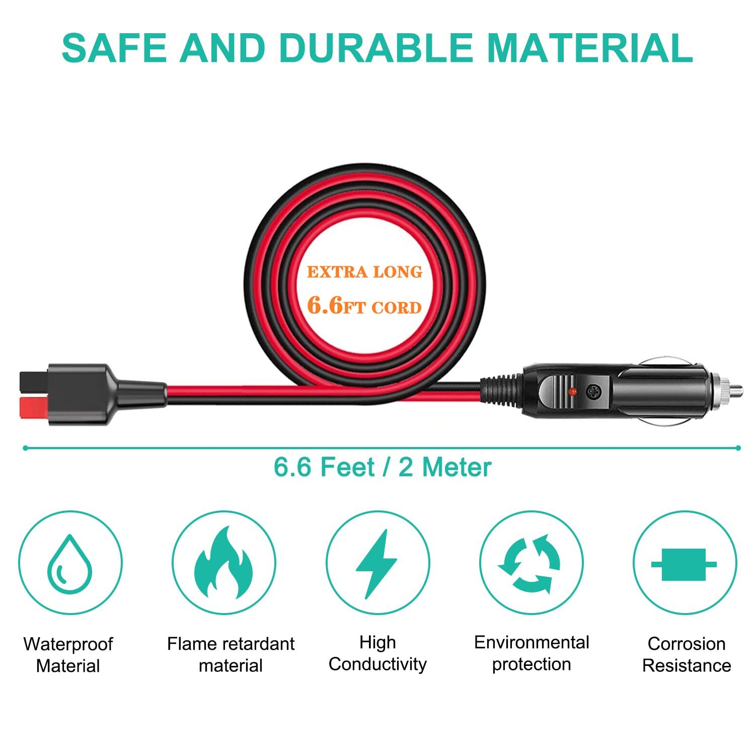 Car Charging Cable Anderson Power Pole 12V/24V 15A Fuse 6.6FT Portable Power