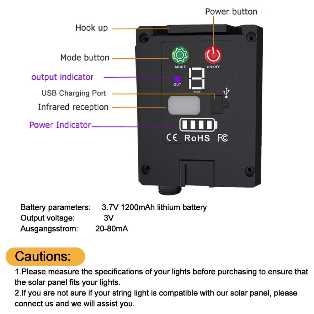 Solar Battery Box for 24V LED String Lights, 1200mAh Lithium Solar Panel with…