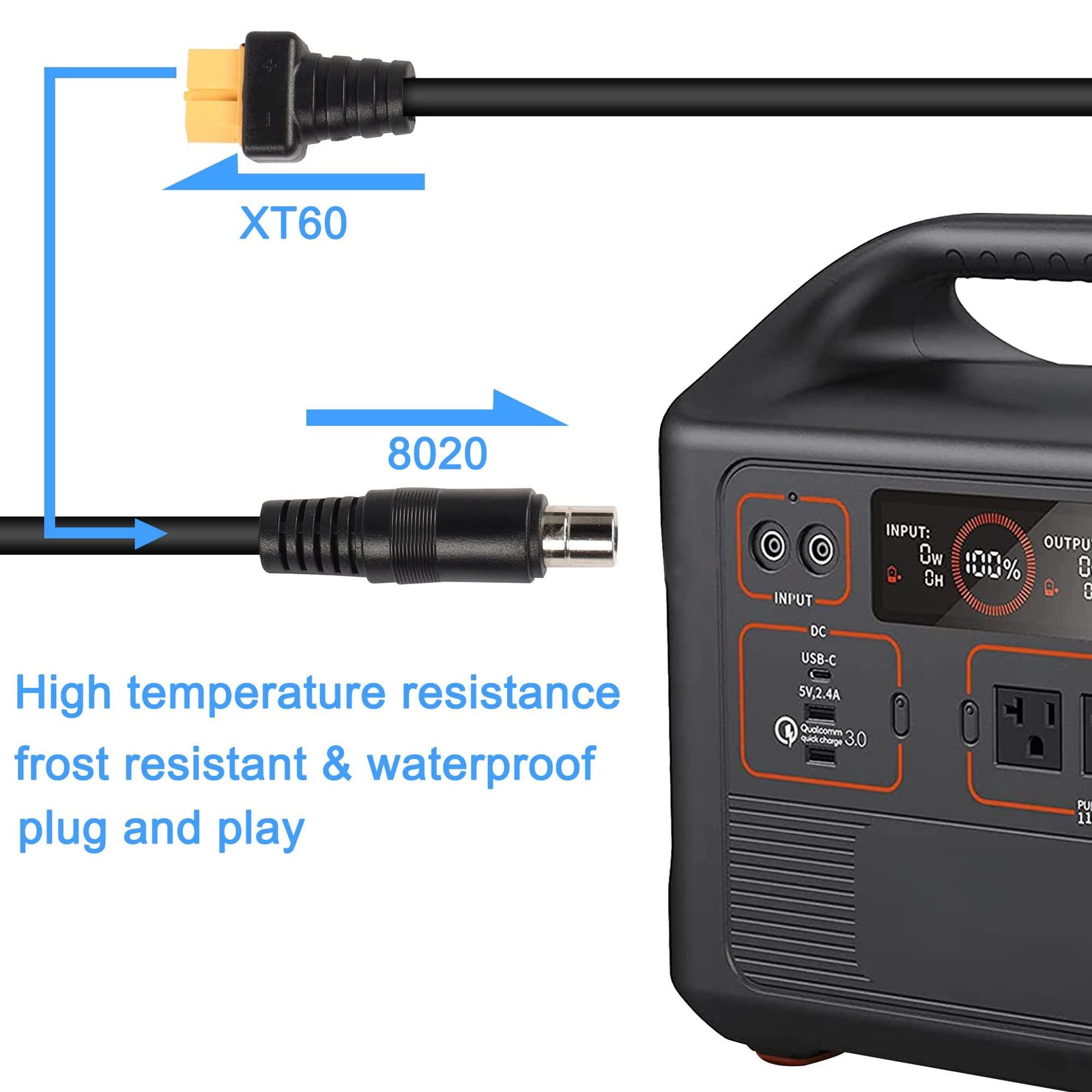 XT60 to 8mm Adapter Cable Bullet Connector 14AWG DC 8020 Power Adapter Cable
