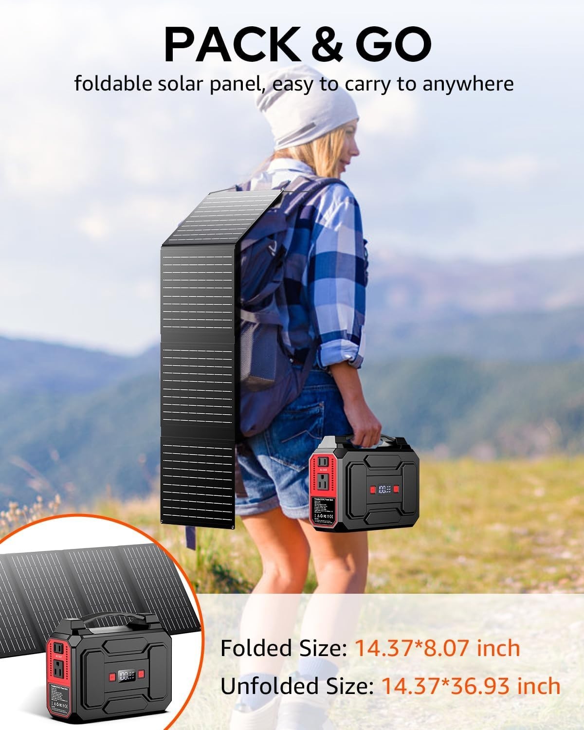 Compact 100W Rated Solar Power Bank with Solar Panels & Multiple Charging Ports