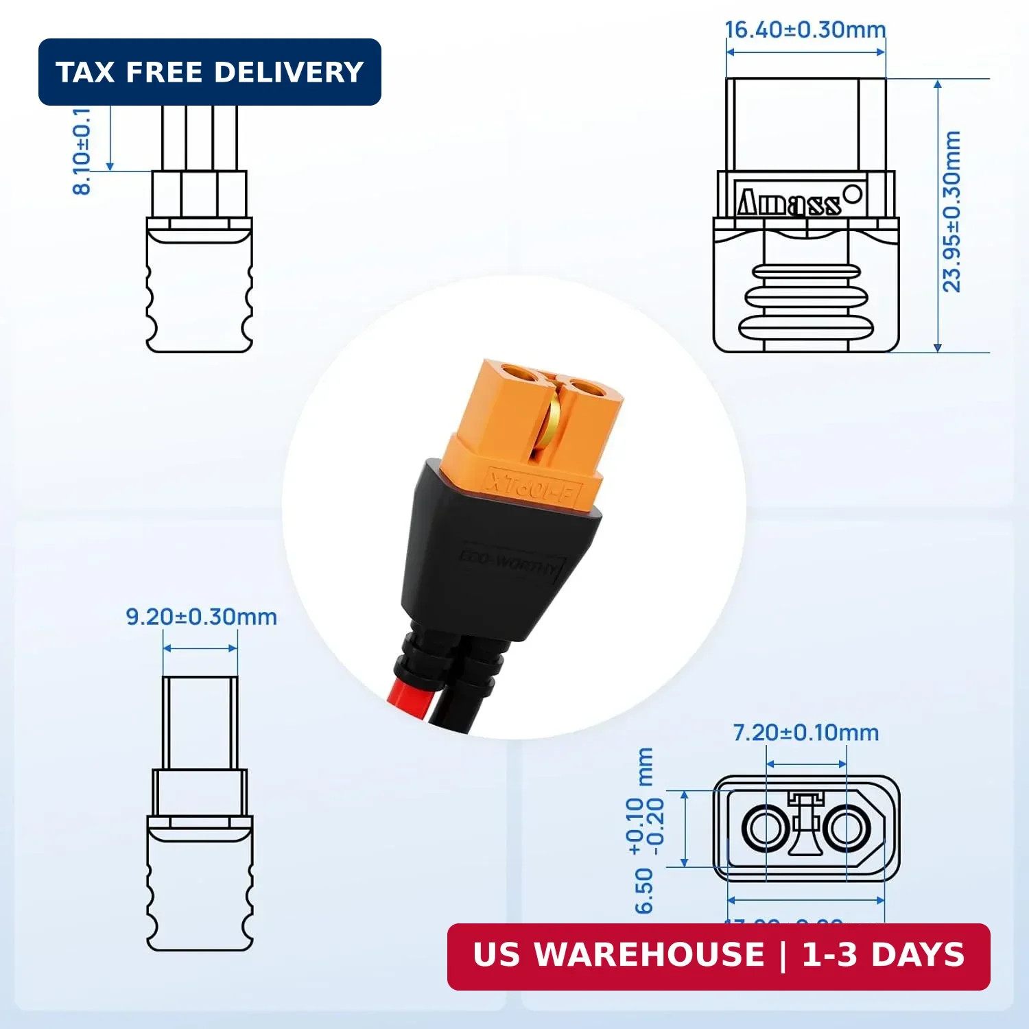ECO-WORTHY Solar to XT60i Cable 12AWG 10FT Extension Cable Solar Connector to XT