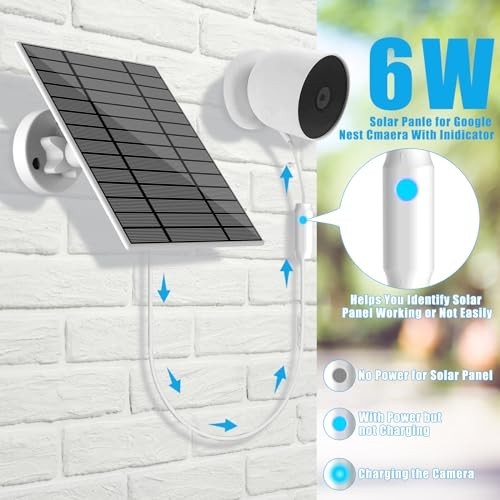 6W Solar Panel for Nest Camera – Outdoor/Indoor Solar Charger, 13ft Cable, IP66