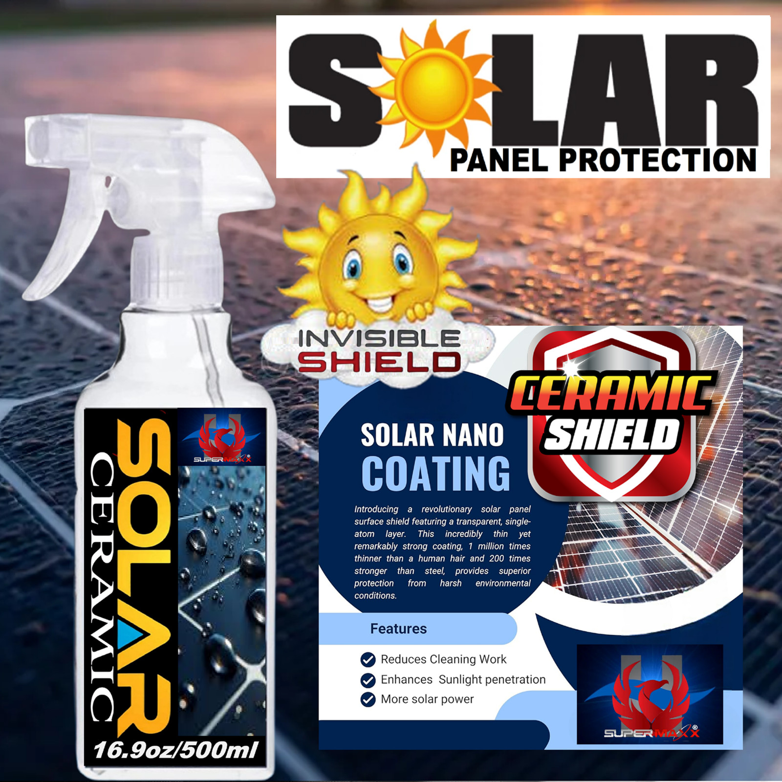 SOLAR PANEL NANO COATING SELF CLEANING PROTECTION -16.9oz/500ml