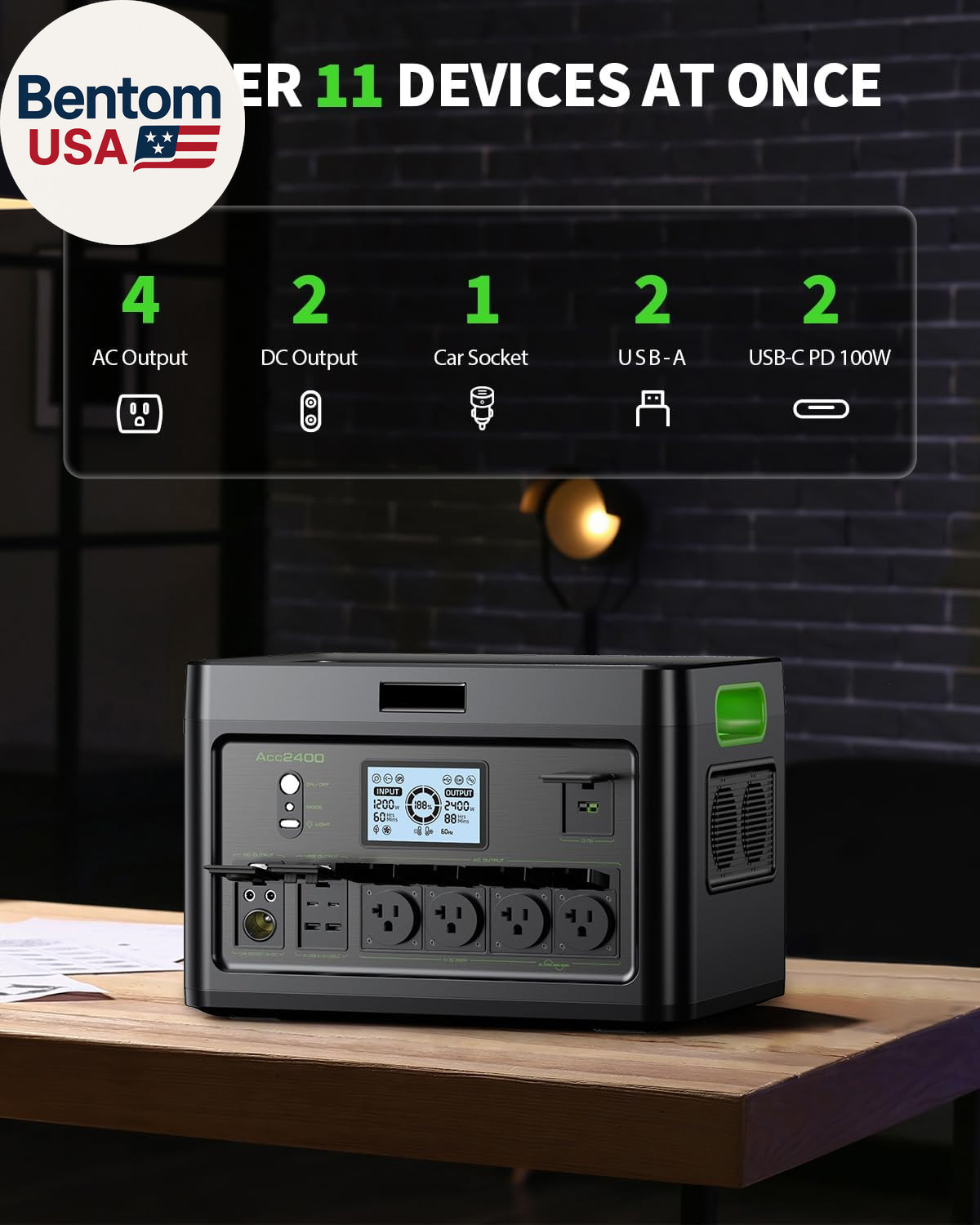 Portable Power Station 2400W Solar Generator, 1843Wh UPS Home Battery Backup, Li