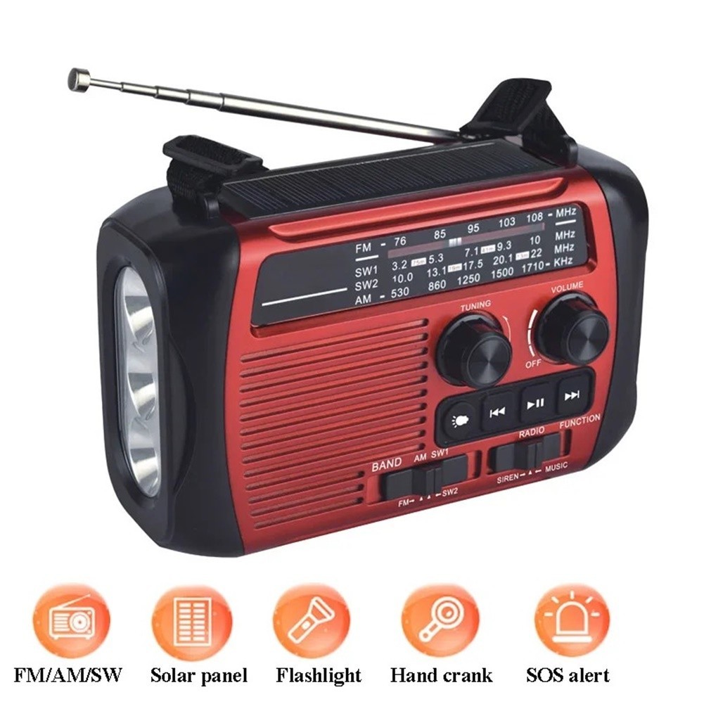 Hand Crank AM FM SW Radio with Solar Charging and Multiple Playback Options