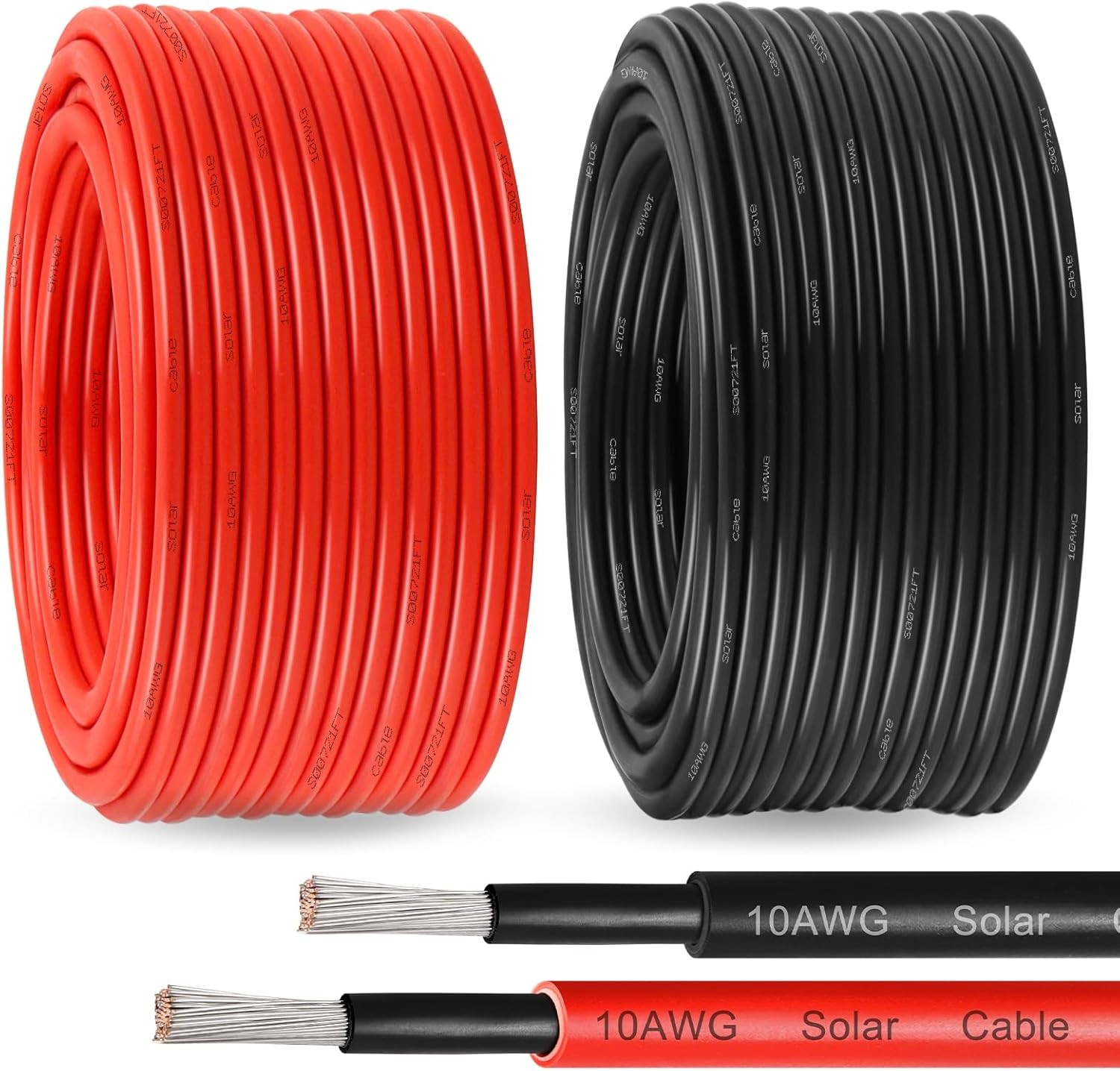 Solar Extension Wire 10 AWG 100ft Black 100ft Red